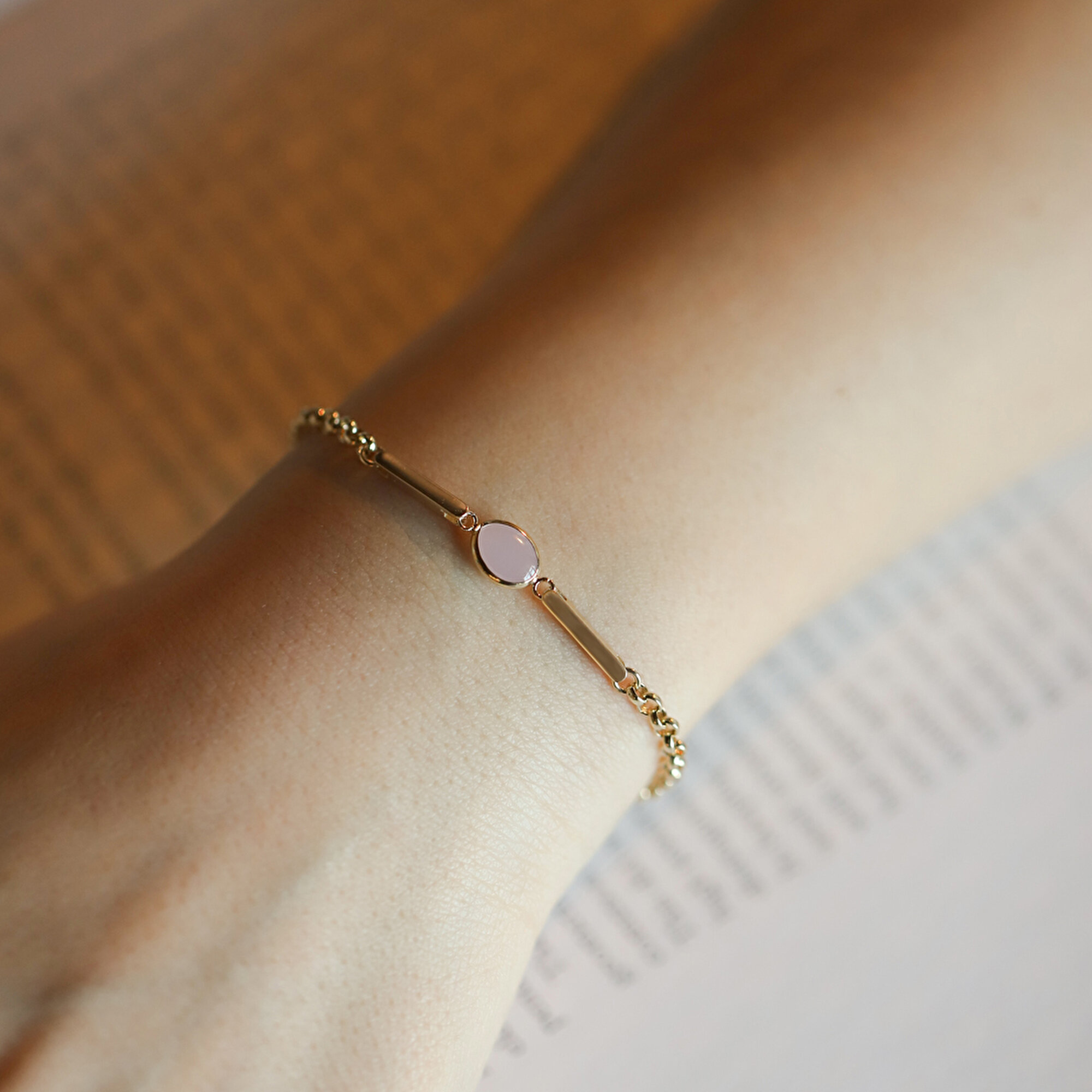 14 Ayar Sarı Altın Pembe Opal Taşlı Bileklik