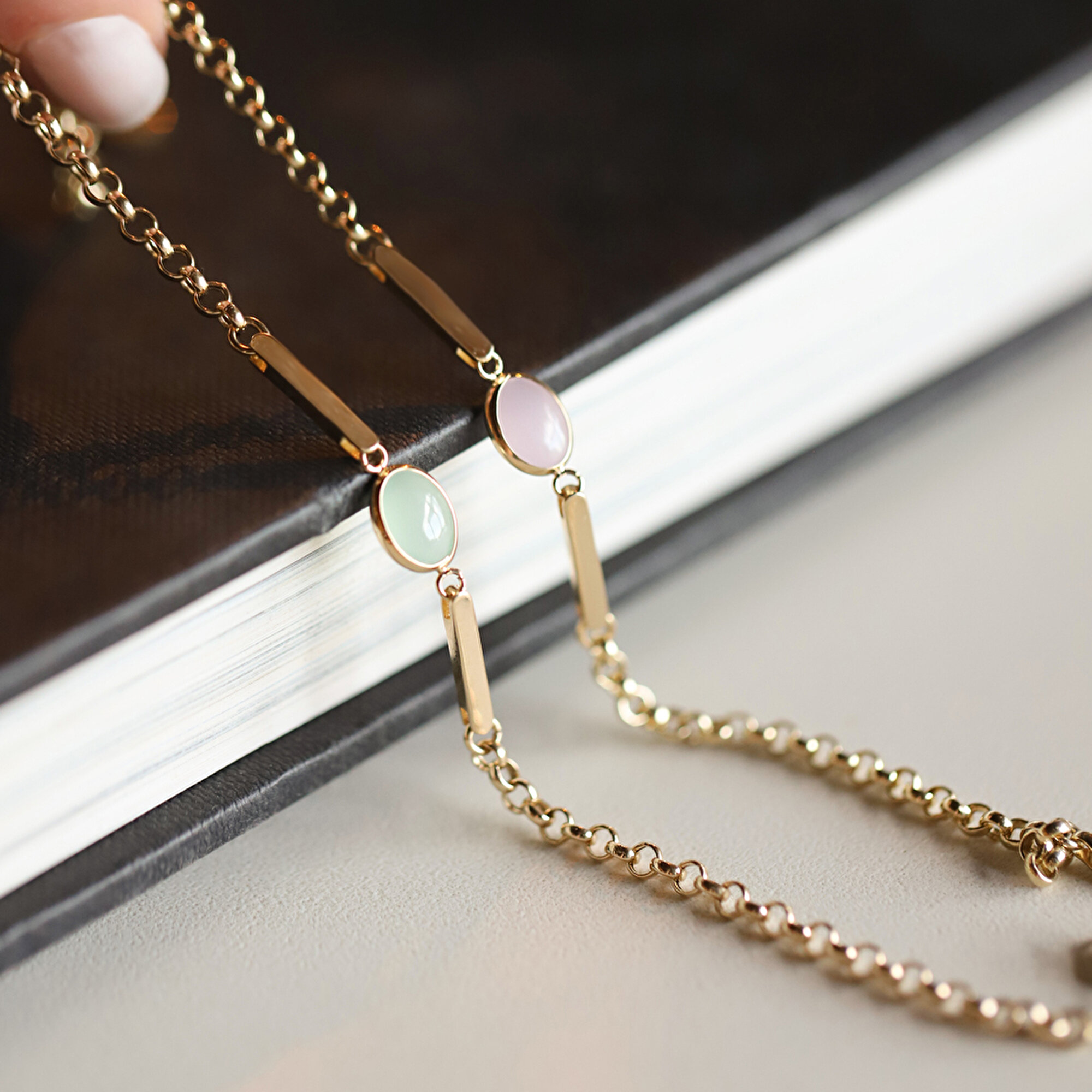 14 Ayar Sarı Altın Pembe Opal Taşlı Bileklik