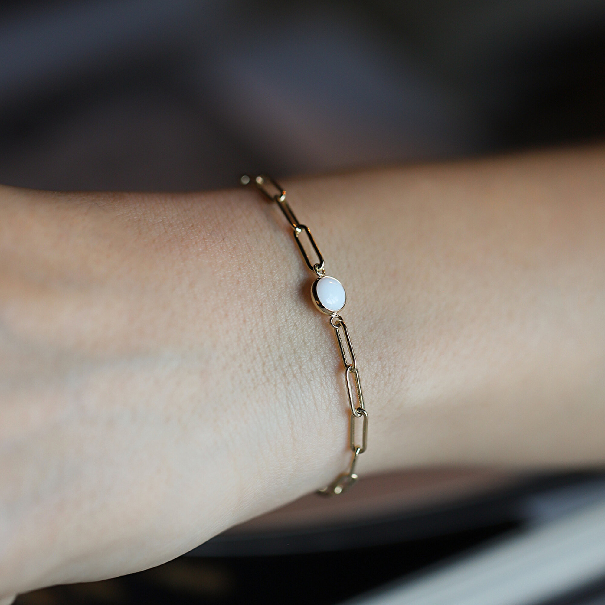 14 Ayar Sarı Altın Beyaz Opal Taşlı Bileklik