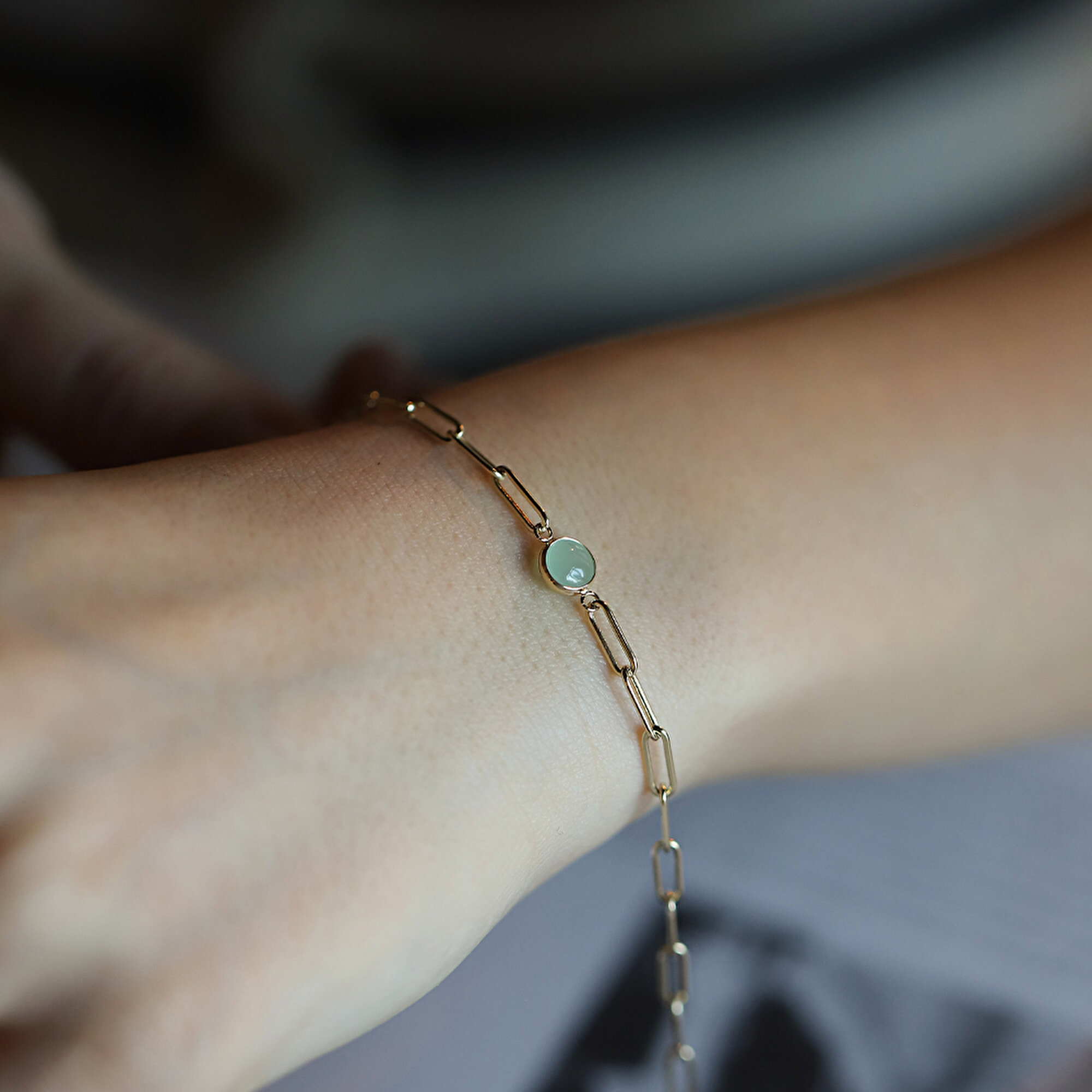 14 Ayar Sarı Altın Yeşil Opal Taşlı Bileklik