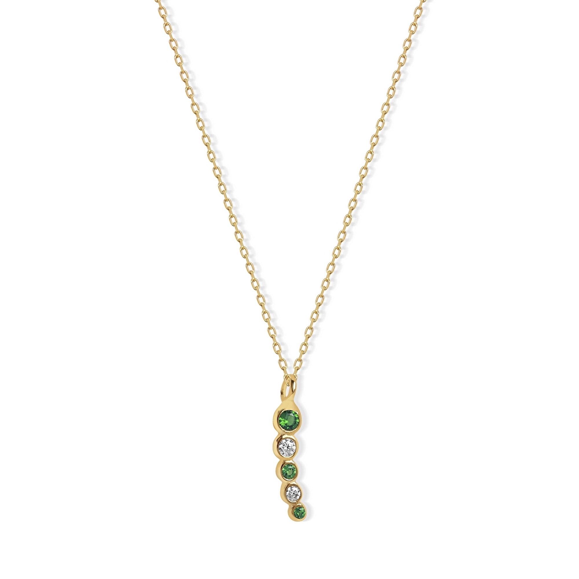 14 Ayar Sarı Altın Yeşil Taşlı Kolye
