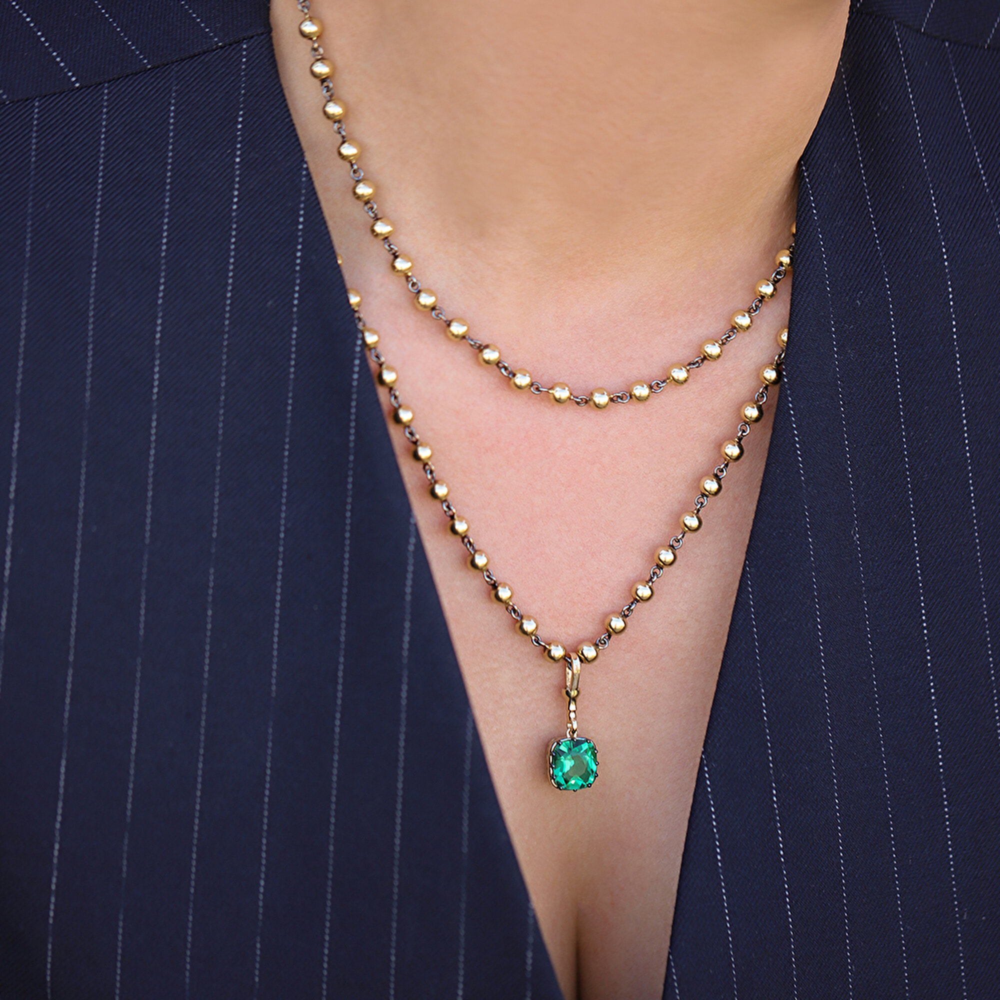 14 Ayar Sarı Altın Yeşil Taşlı Kolye Ucu