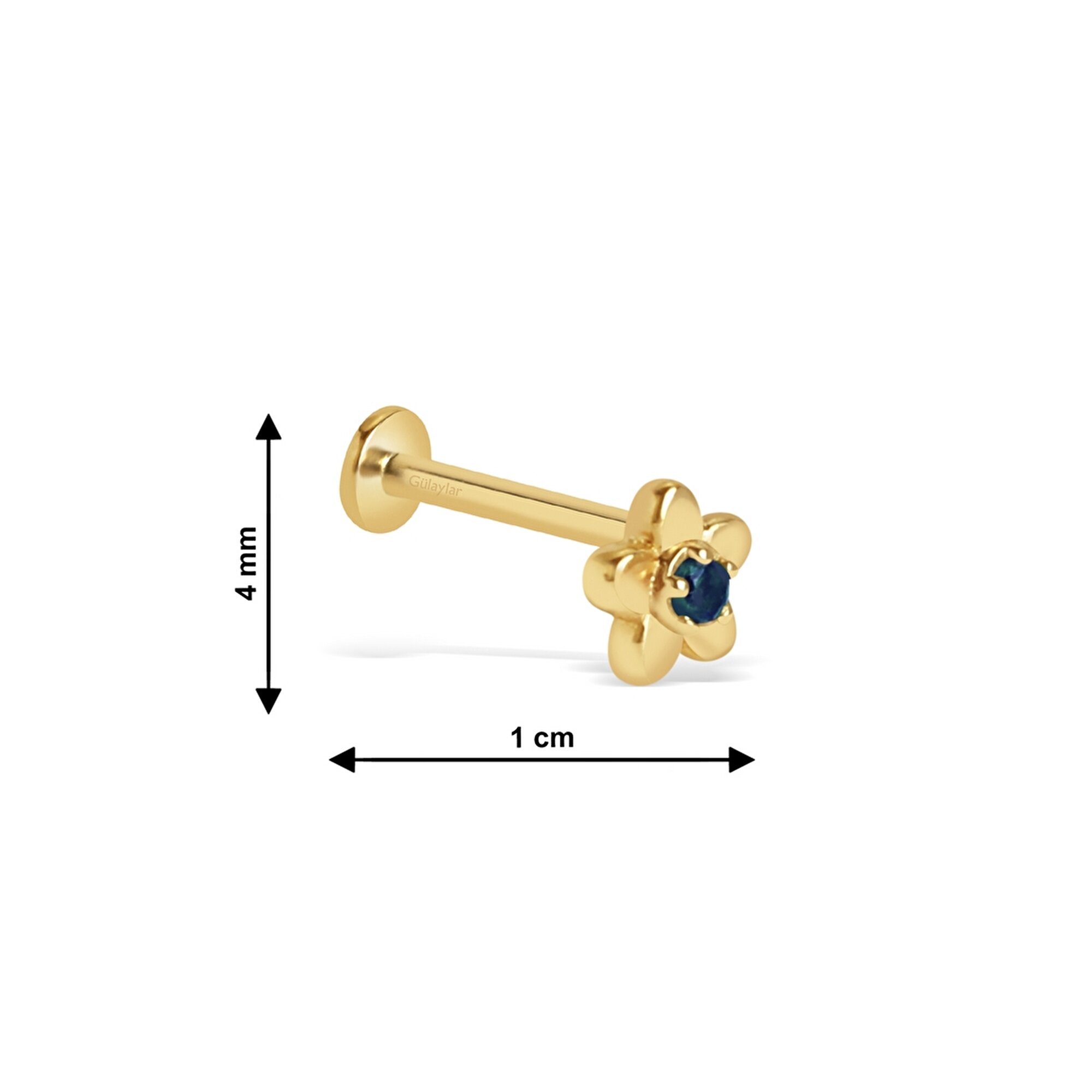 14 Ayar Sarı Altın Mavi Taşlı Tragus Piercing