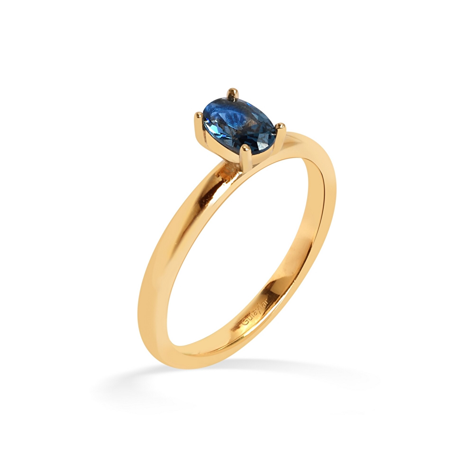 14 Ayar Sarı Altın Oval Mavi Taşlı Yüzük