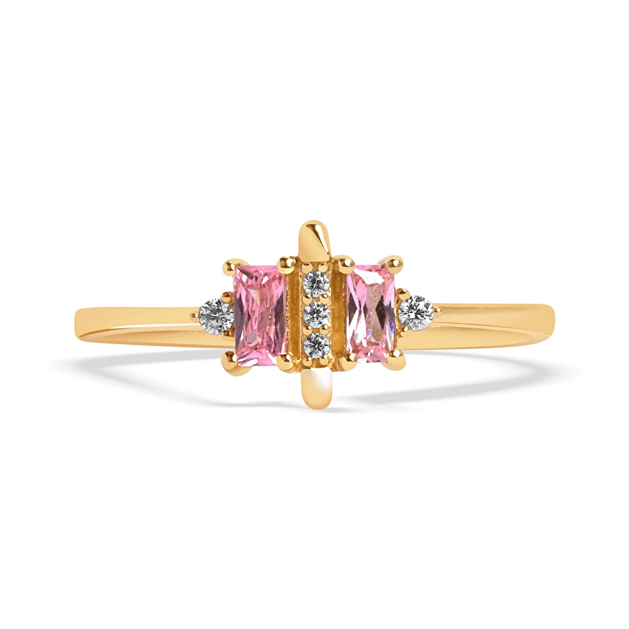 14 Ayar Sarı Altın Pembe Taşlı Yüzük