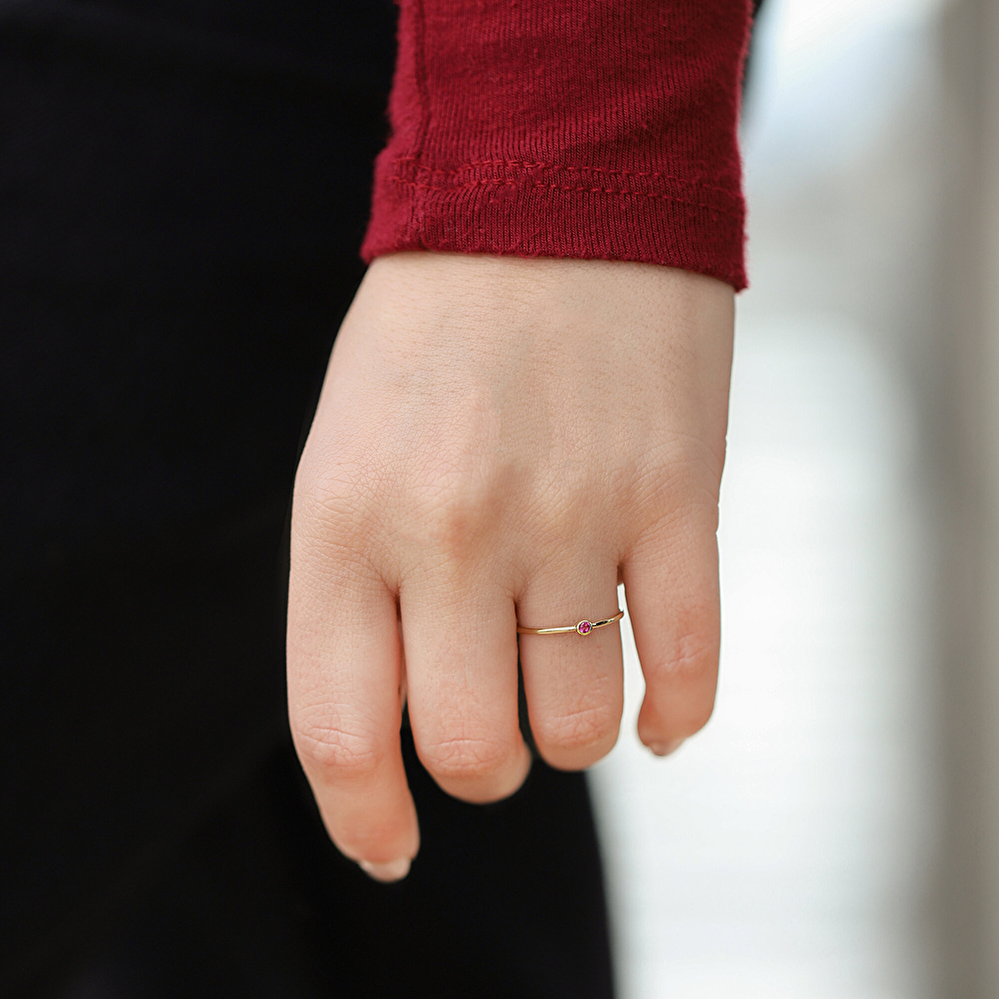 14 Ayar Sarı Altın Kırmızı Taşlı Yüzük