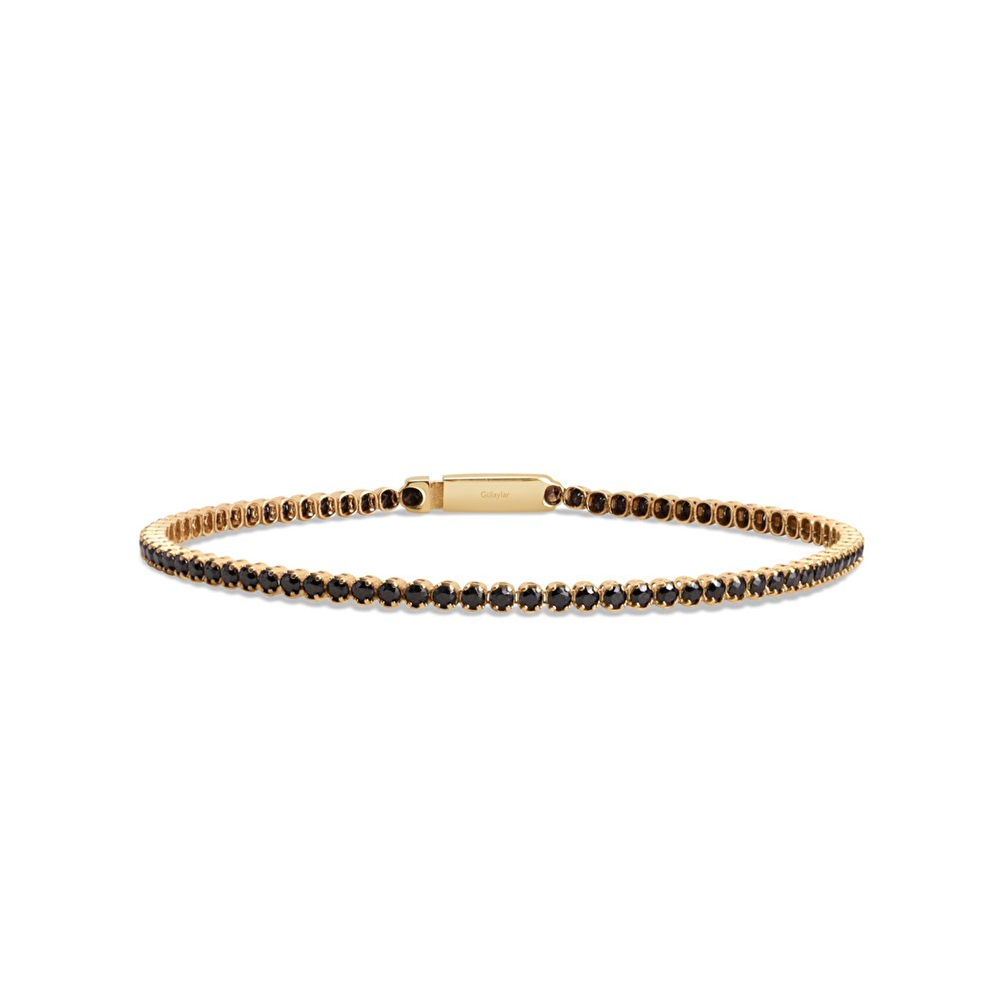 14 Ayar Sarı Altın Siyah Taşlı Su Yolu Bileklik