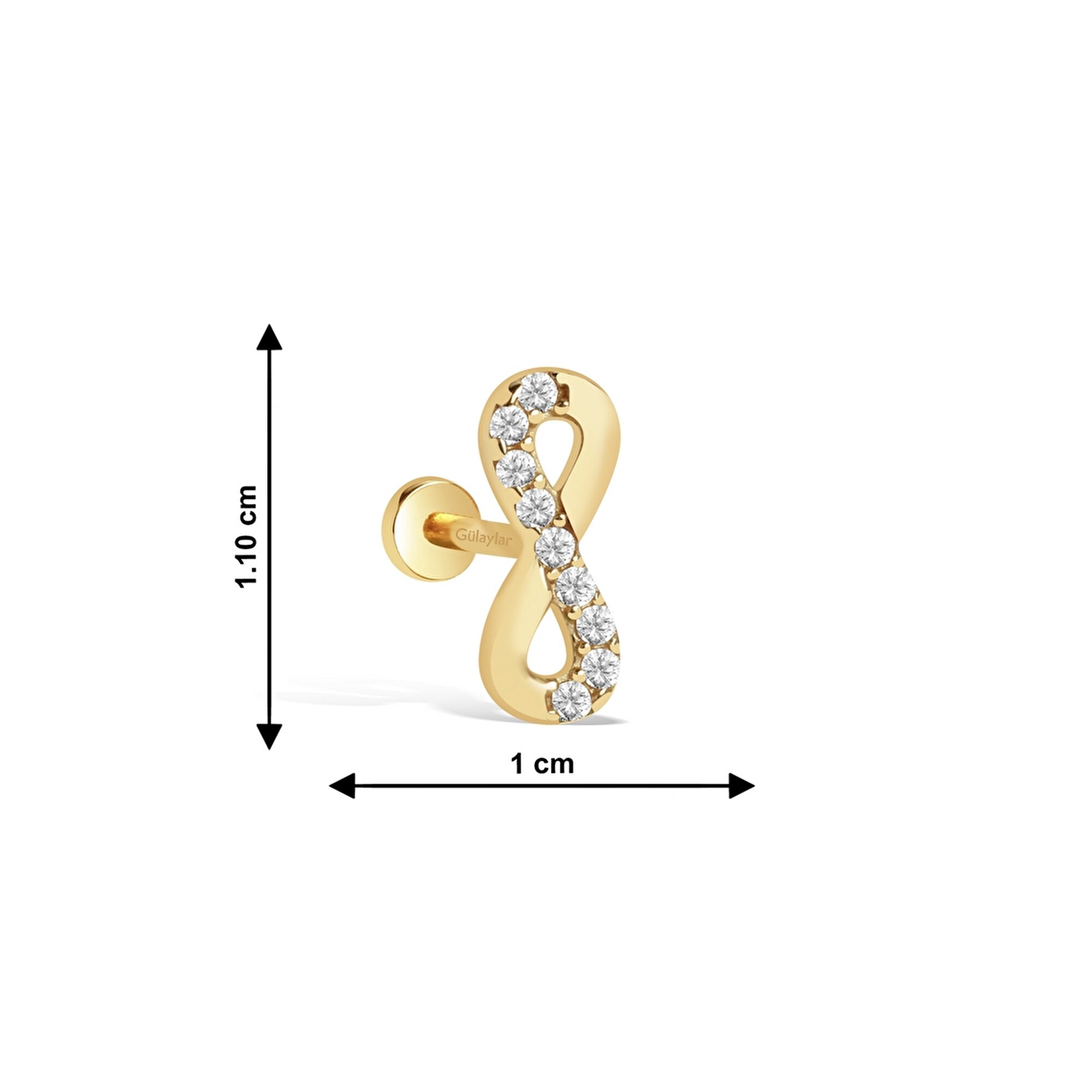 14 Ayar Sarı Altın Taşlı Sonsuzluk Tragus Piercing