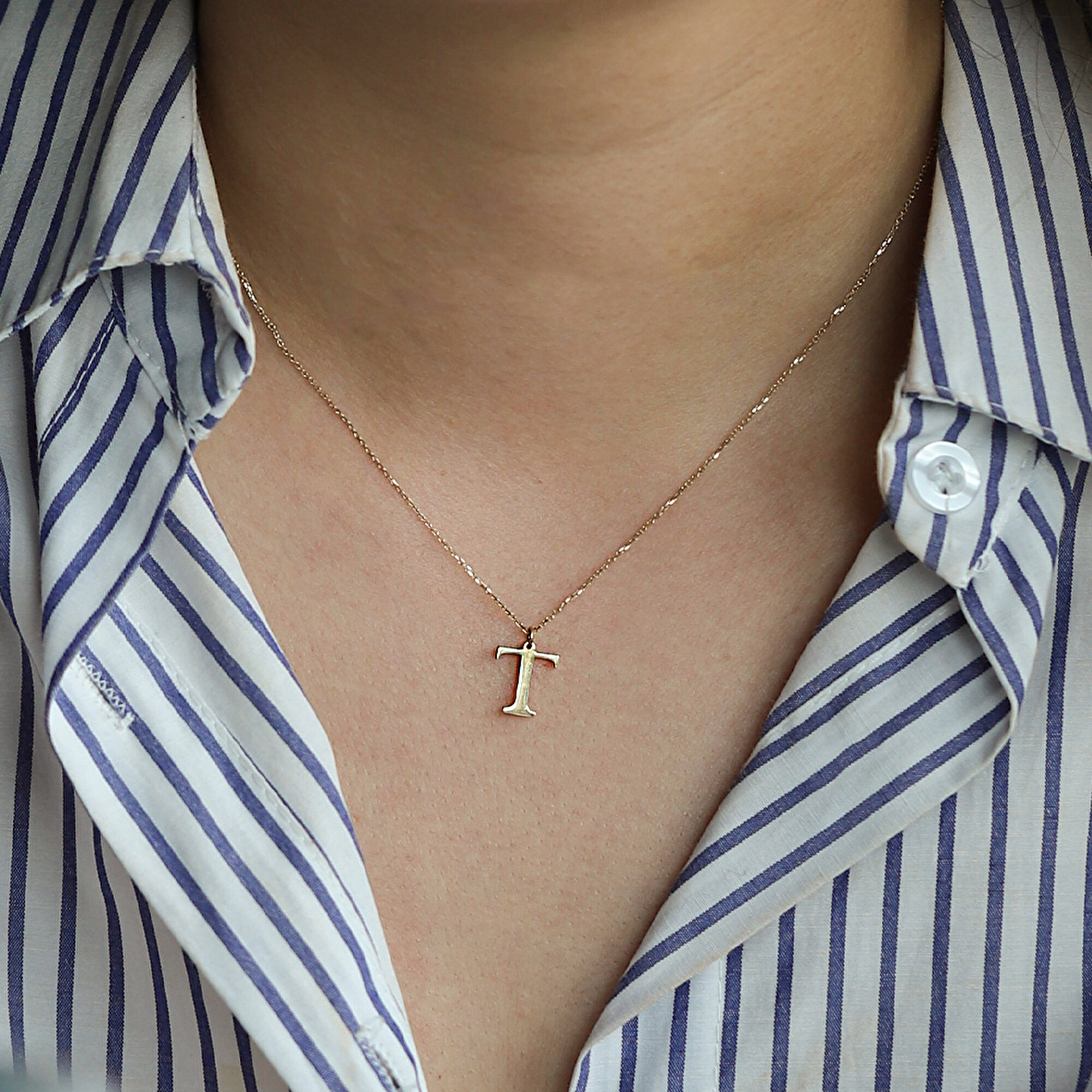 14 Ayar Sarı Altın T Harf Kolye