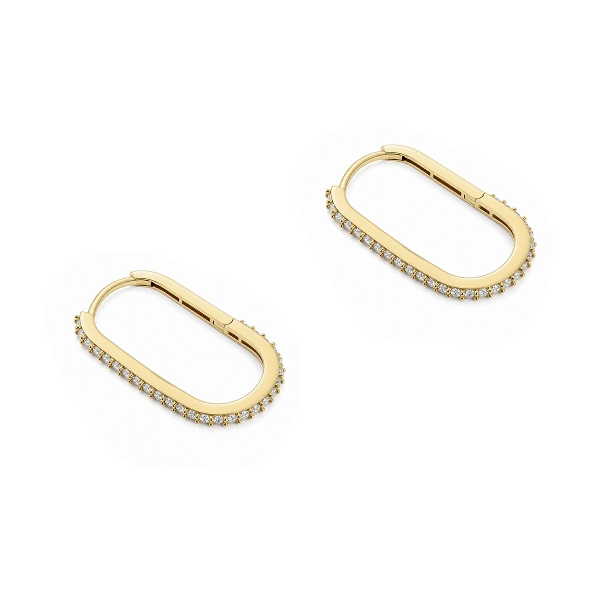 14 Ayar Sarı Altın Taşlı Dikdörtgen Halka Küpe