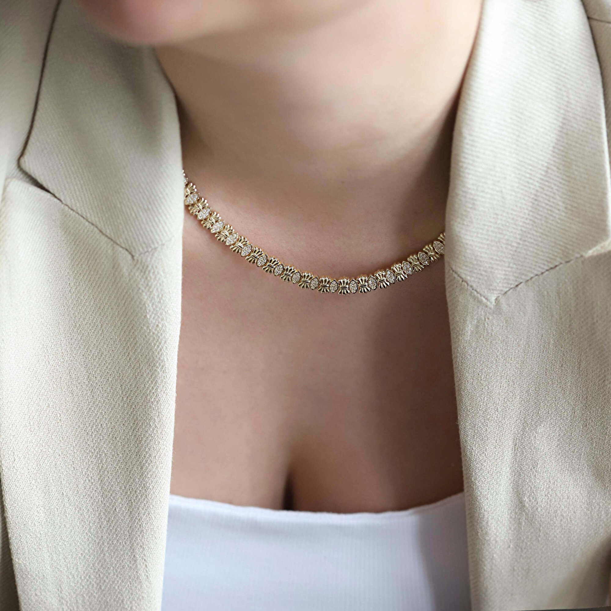 14 Ayar Sarı Altın Taşlı Gerdanlık Kolye