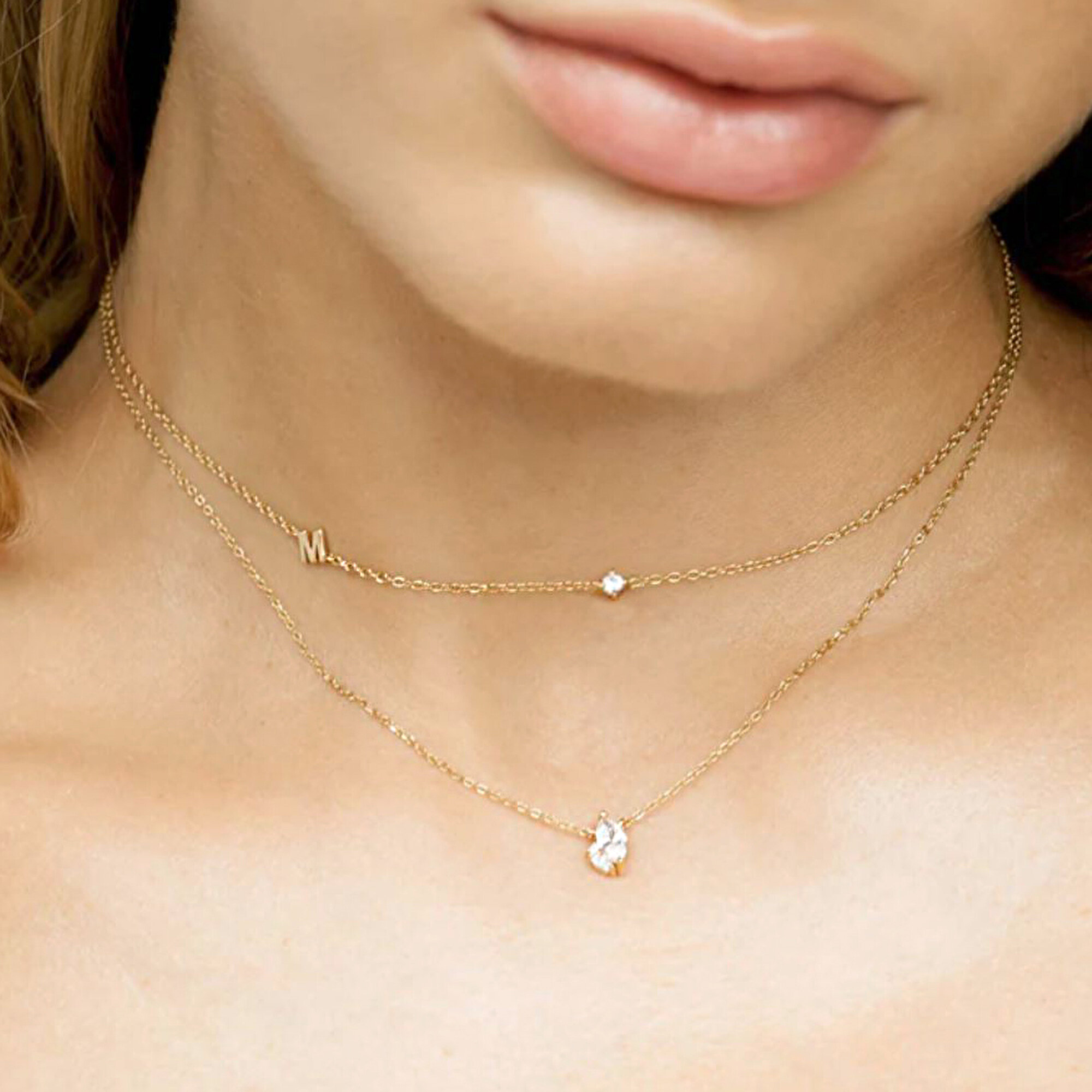 14 Ayar Sarı Altın Taşlı Harf Kolye