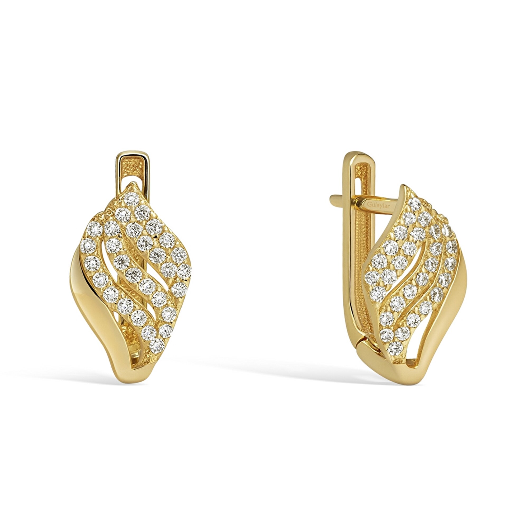 14 Ayar Sarı Altın Taşlı J Küpe