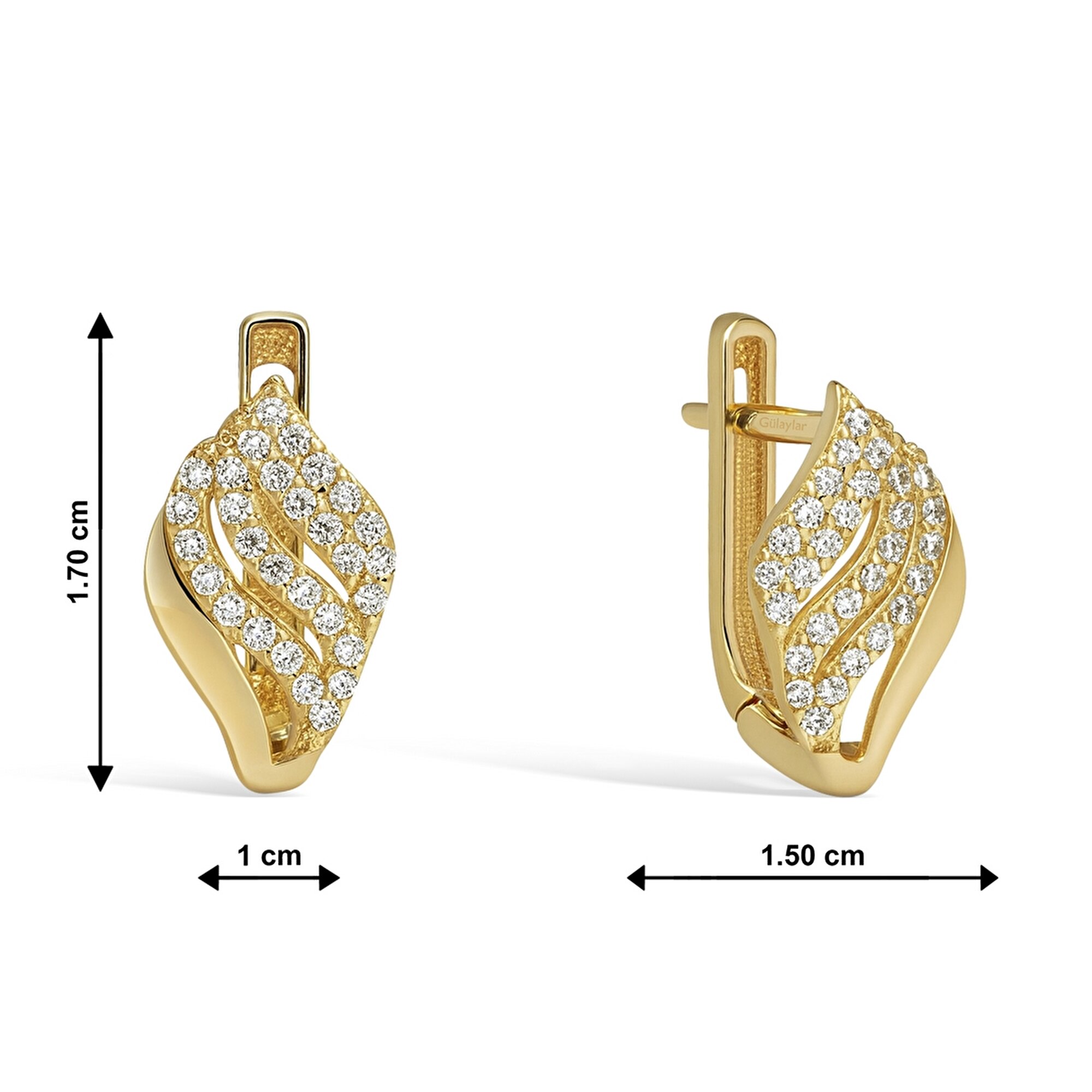 14 Ayar Sarı Altın Taşlı J Küpe