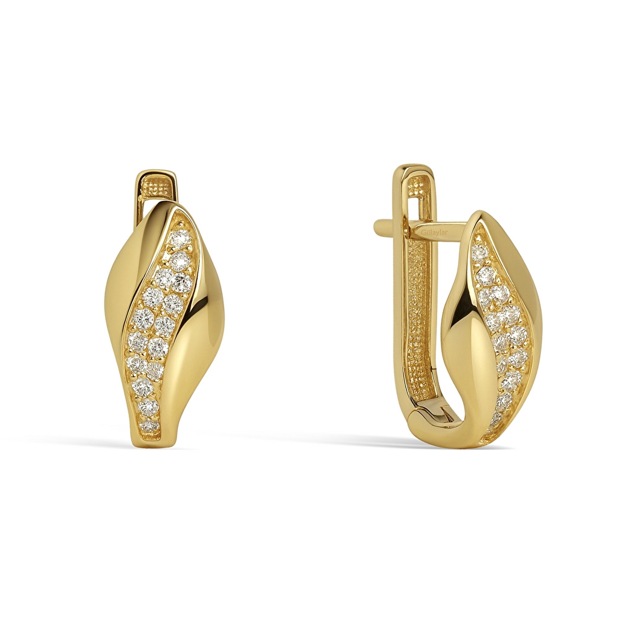 14 Ayar Sarı Altın Taşlı J Küpe