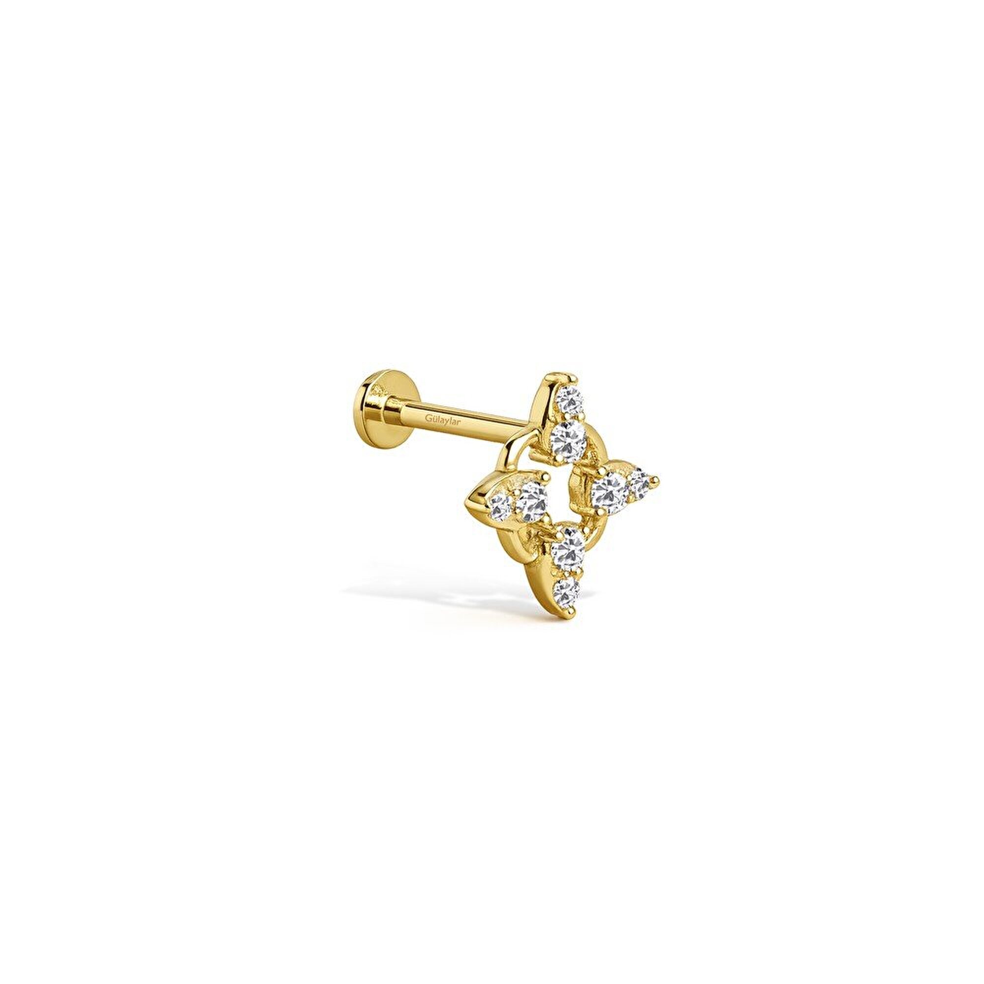 14 Ayar Sarı Altın Taşlı Tragus Piercing