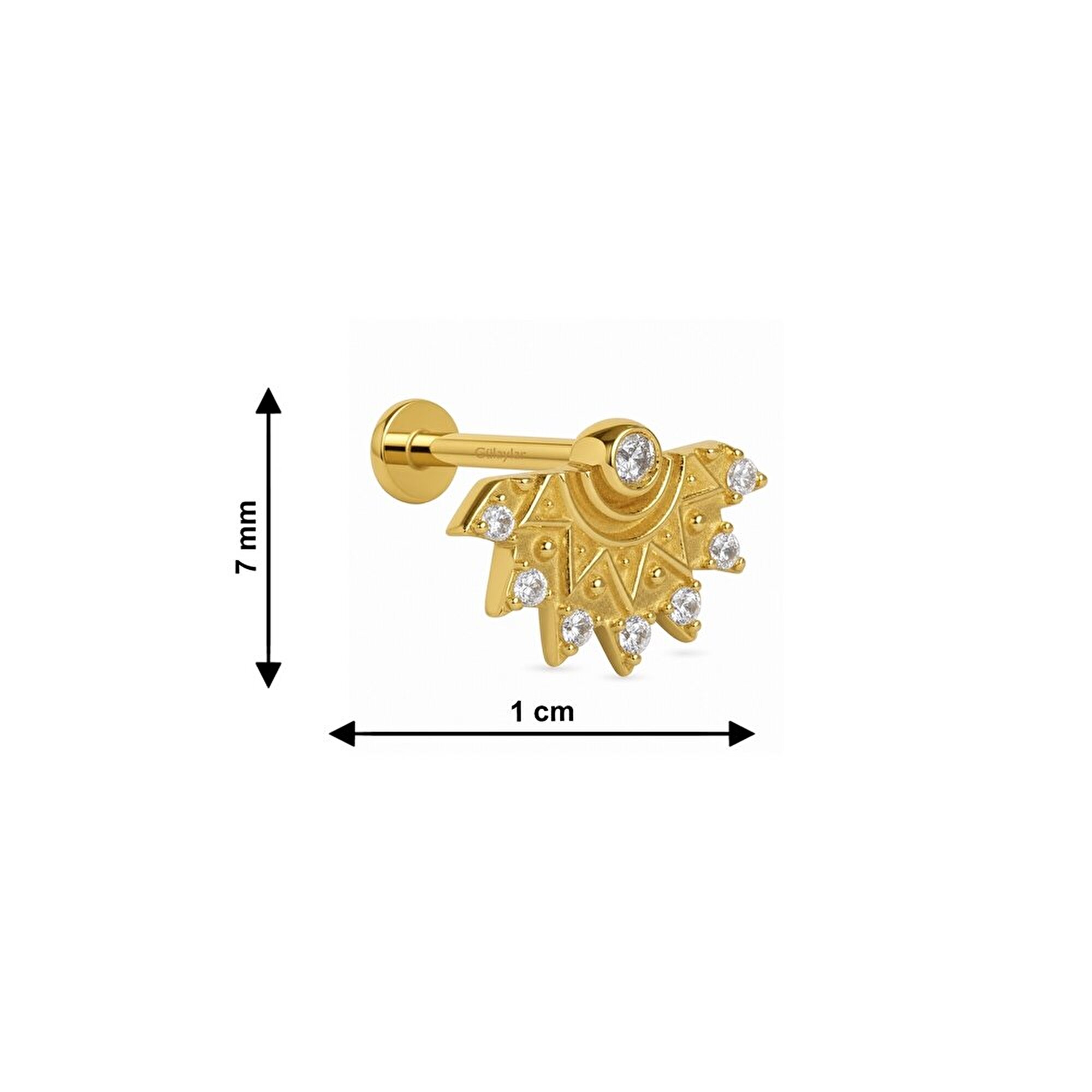 14 Ayar Sarı Altın Taşlı Tragus Piercing