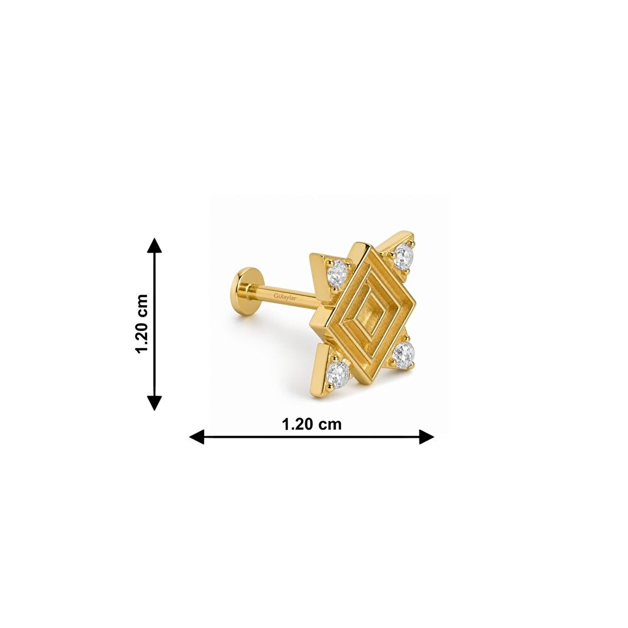 14 Ayar Sarı Altın Taşlı Tragus Piercing
