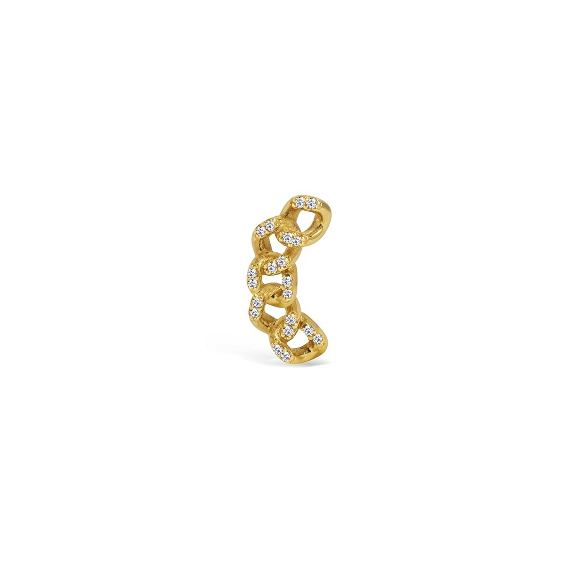 14 Ayar Sarı Altın Taşlı Zincir Tragus Piercing