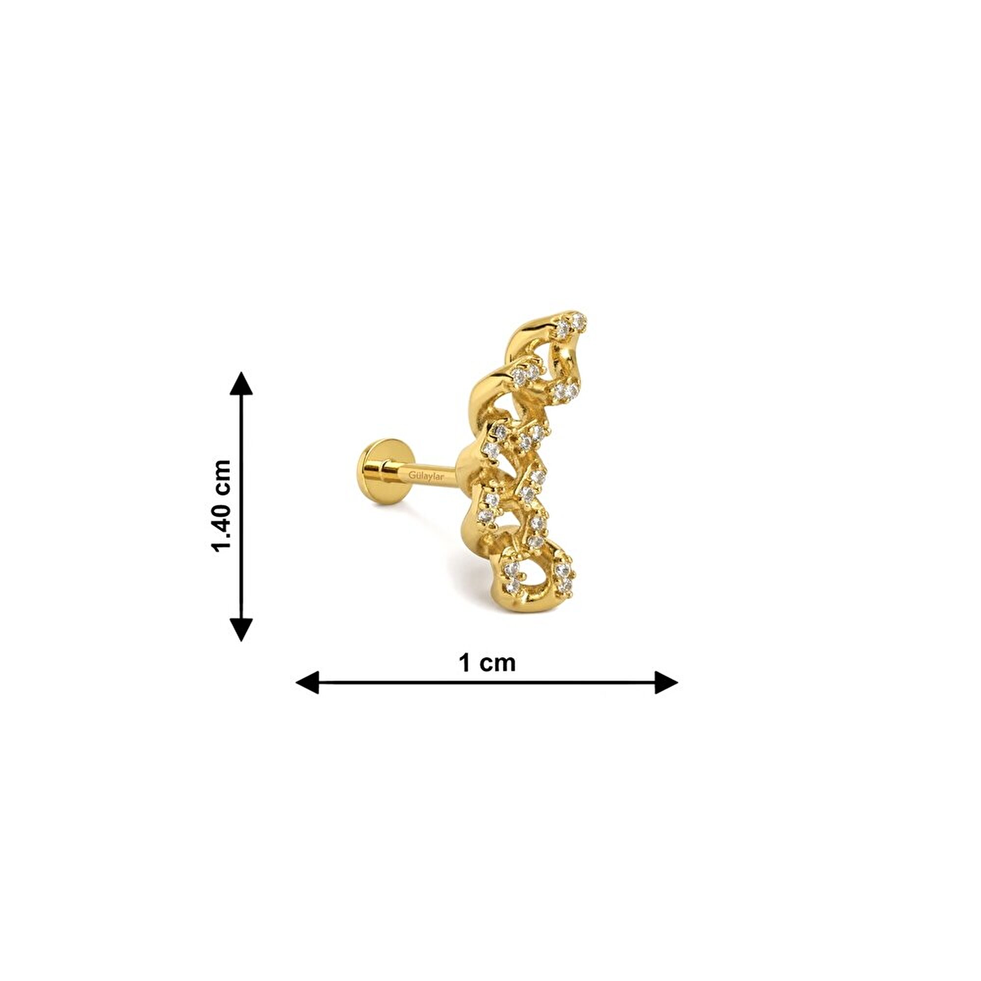 14 Ayar Sarı Altın Taşlı Zincir Tragus Piercing