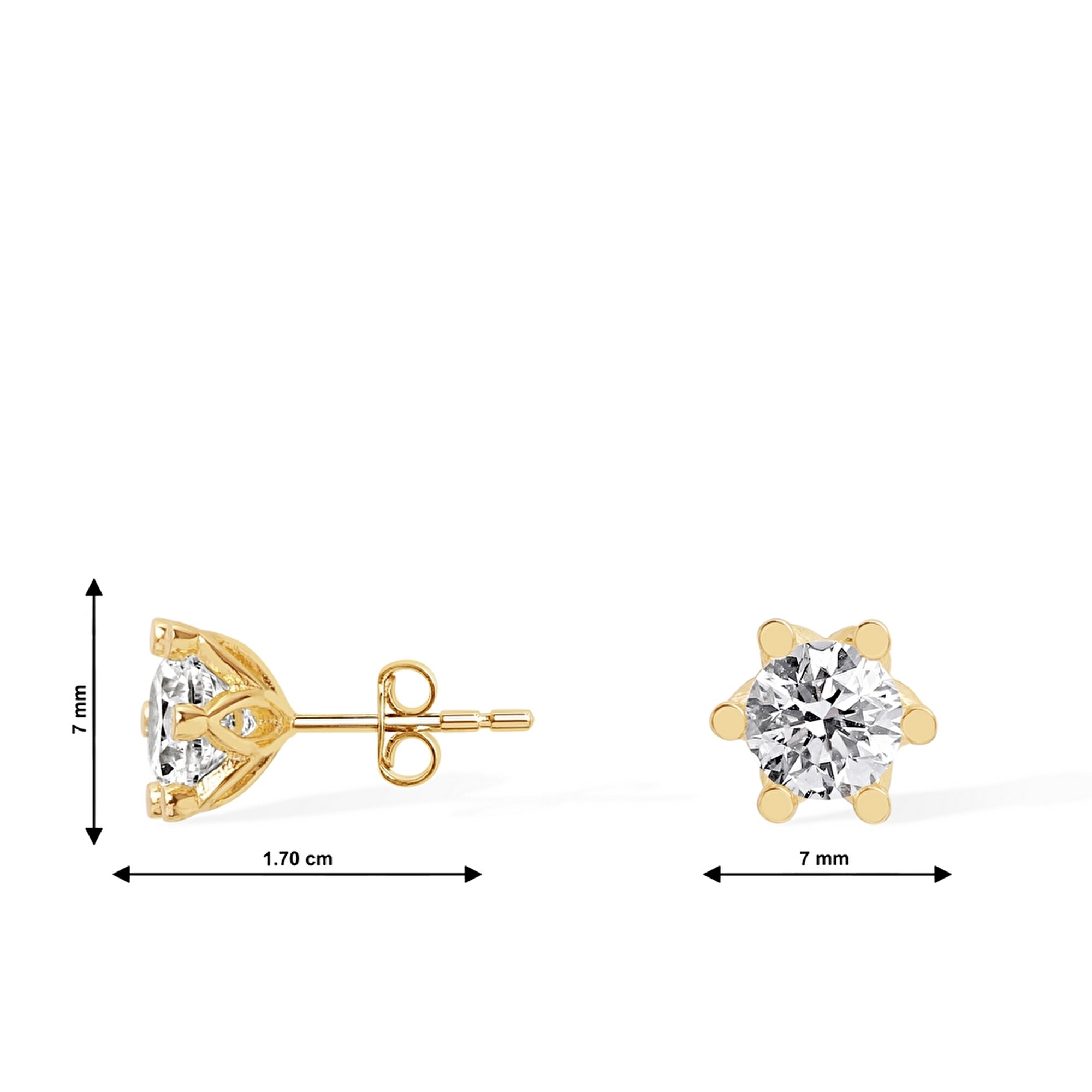 14 Ayar Sarı Altın Tektaş Küpe