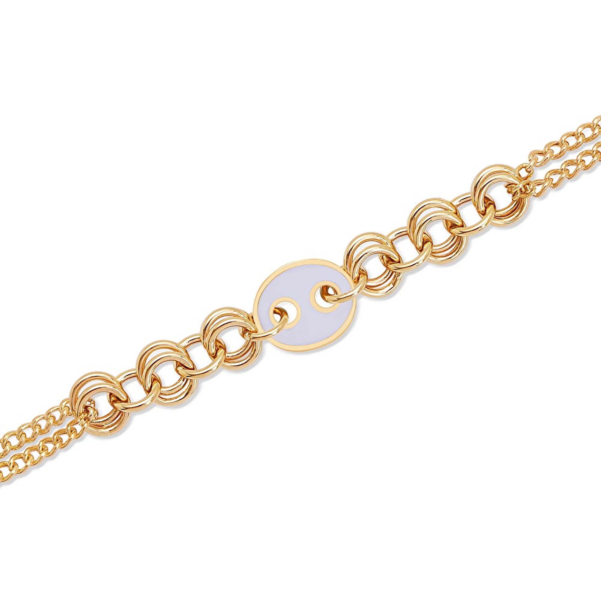 14 Ayar Sarı Altın Beyaz Mineli Zincir Bileklik