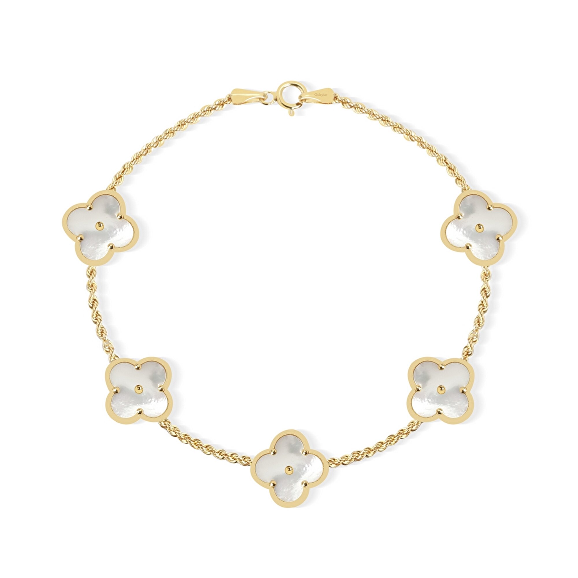 14 Ayar Sarı Altın Sedefli Yonca Bileklik