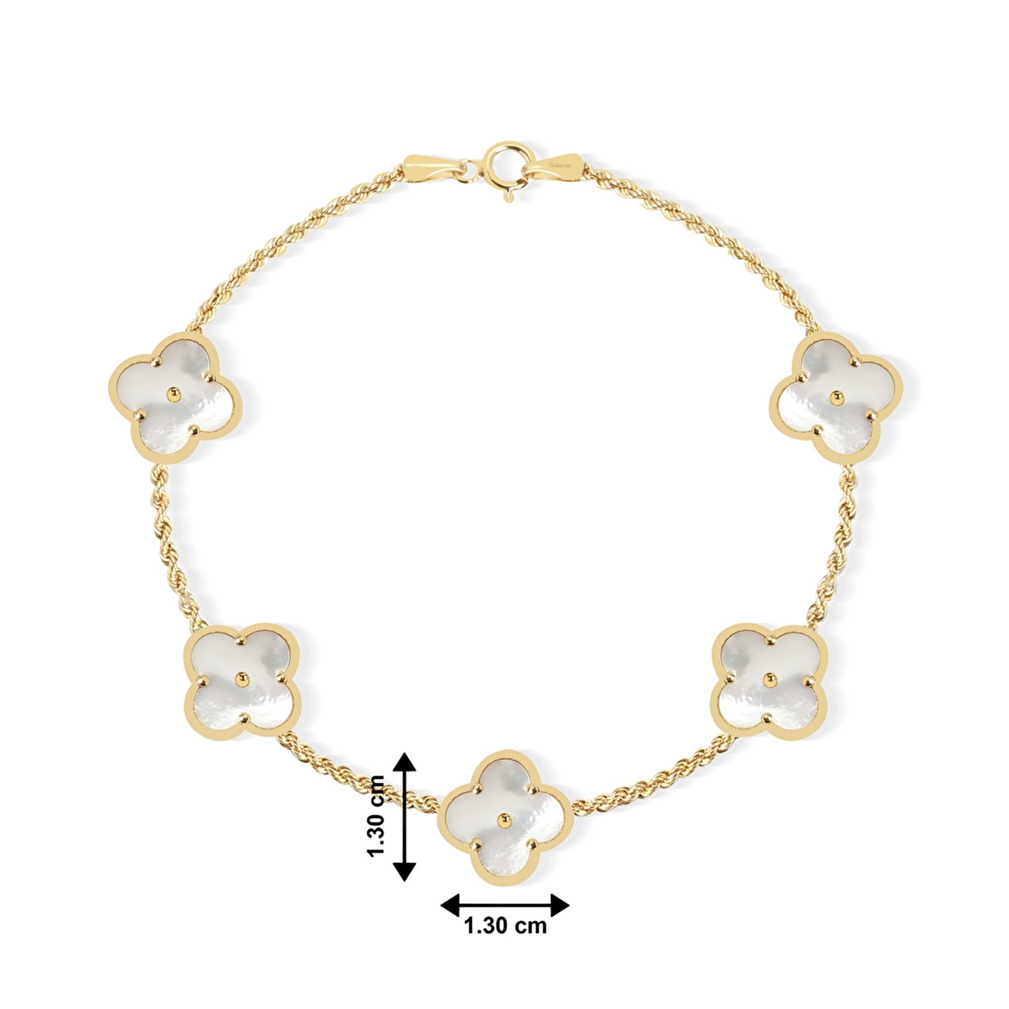 14 Ayar Sarı Altın Sedefli Yonca Bileklik