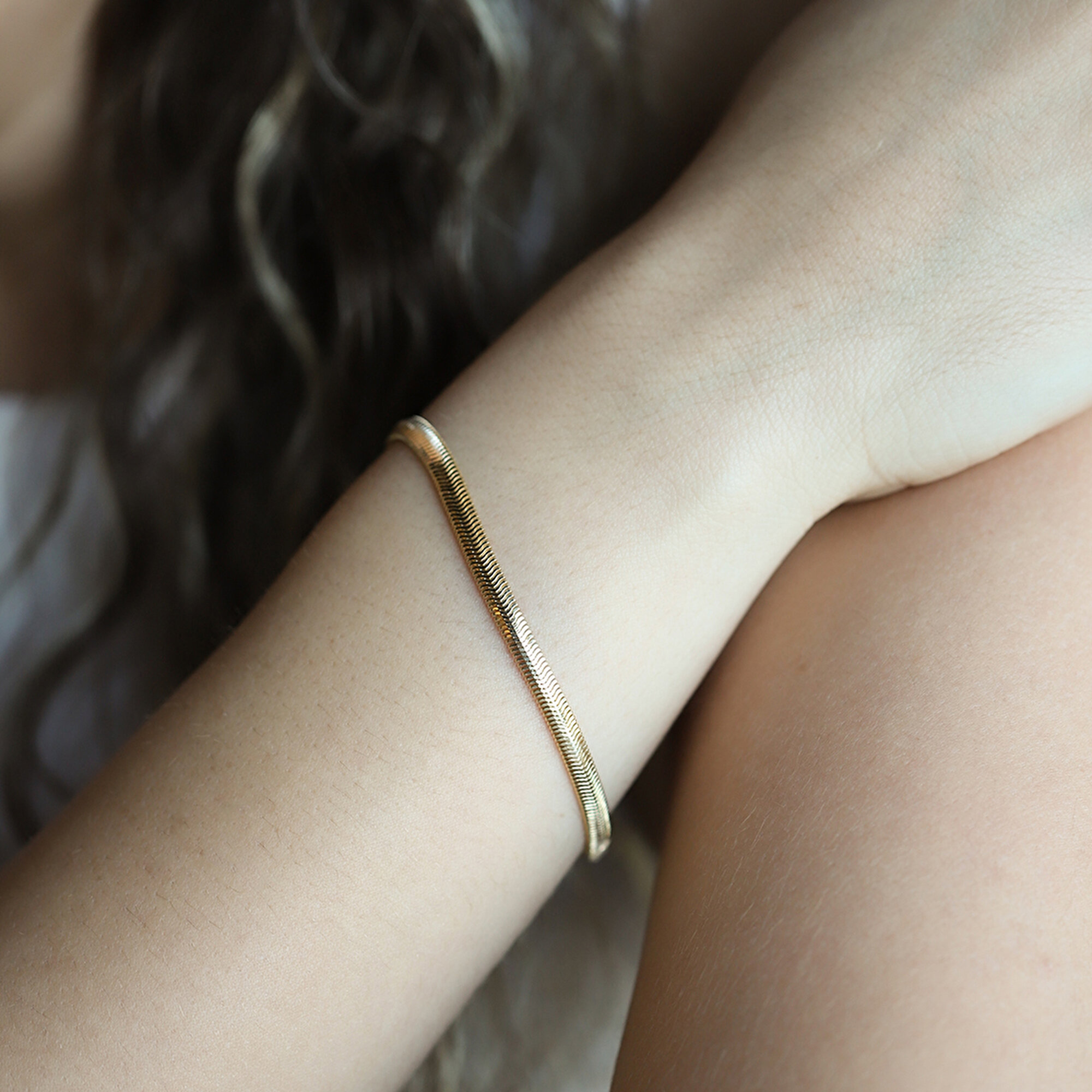 14 Ayar Sarı Altın Balık Sırtı Bileklik