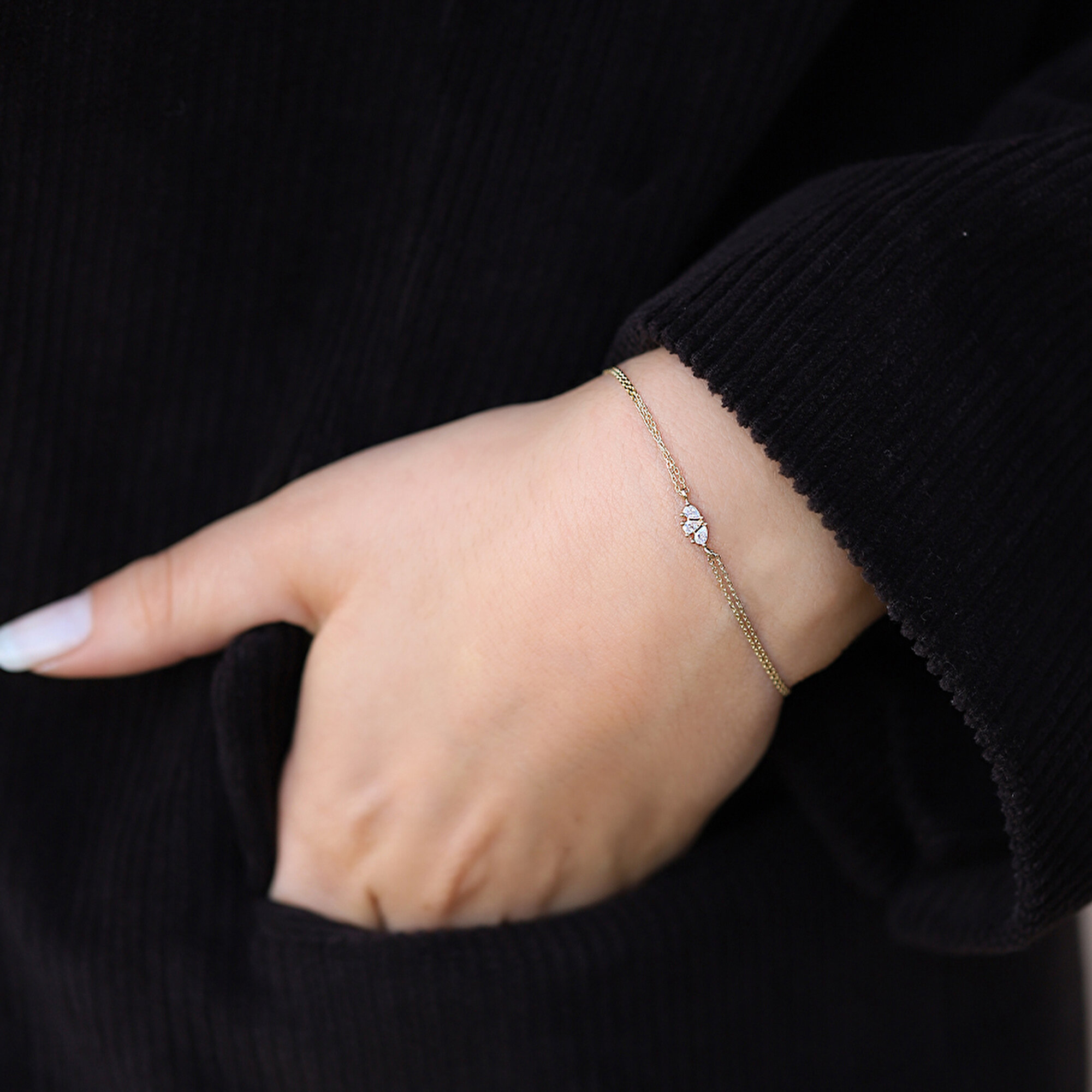 14 Ayar Sarı Altın Taşlı Minimal Bileklik