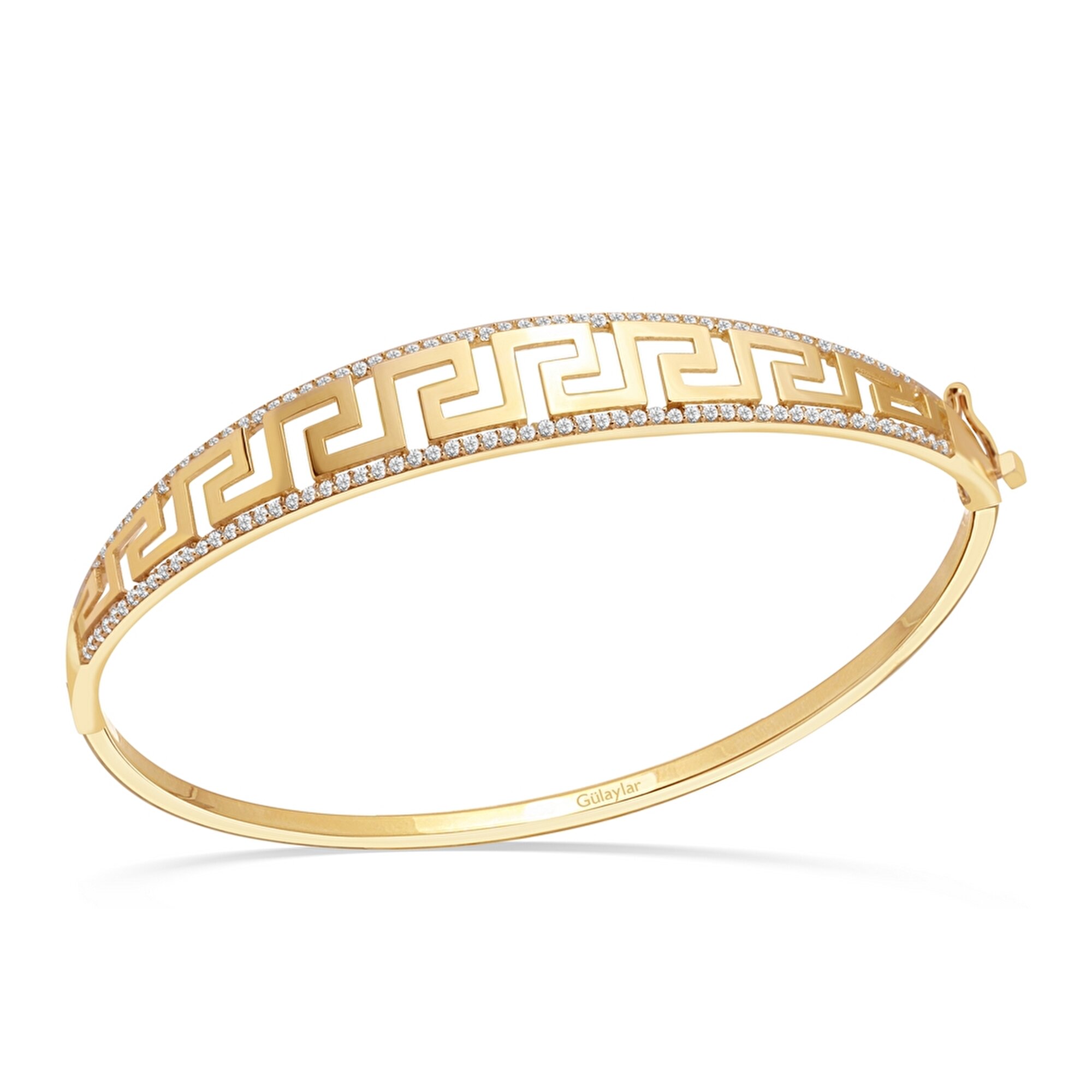 14 Ayar Sarı Altın Taşlı Kelepçe Bilezik