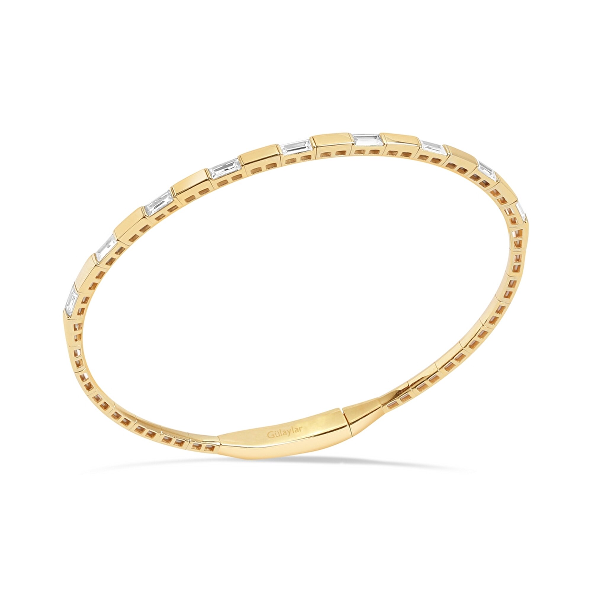 14 Ayar Sarı Altın Taşlı Kelepçe Bilezik