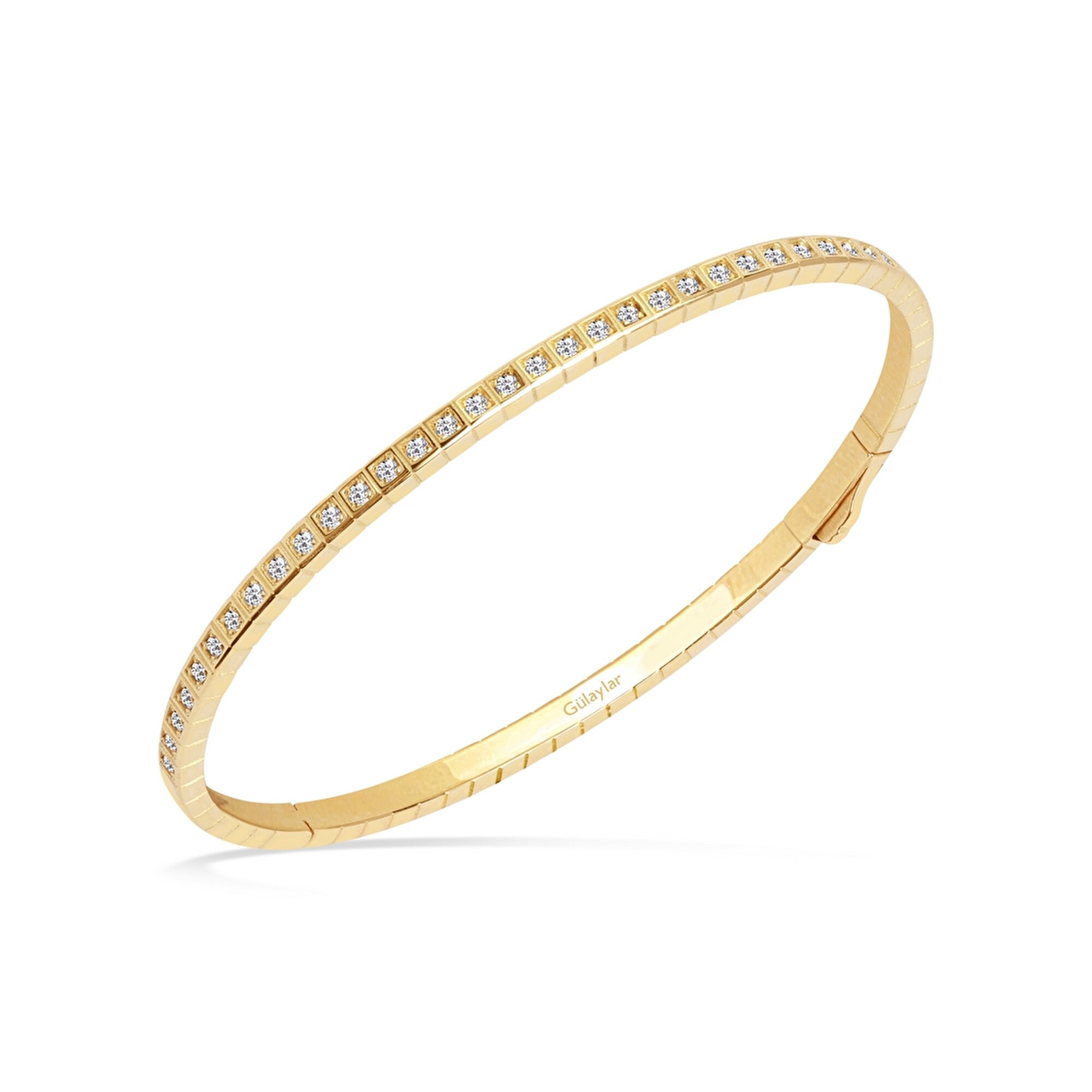 14 Ayar Sarı Altın Taşlı Kelepçe Bilezik