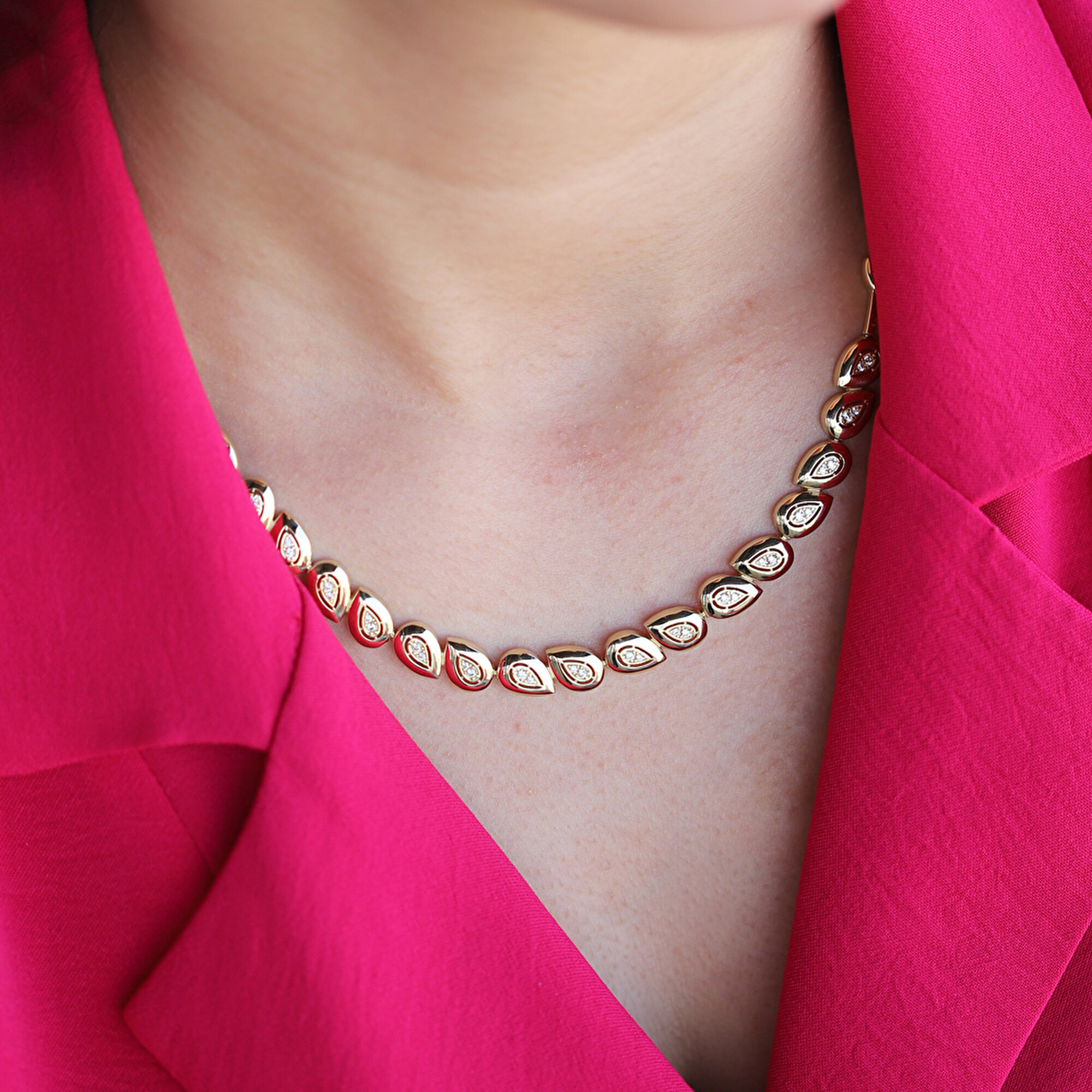 14 Ayar Sarı Altın Damla Taşlı Gerdanlık Kolye