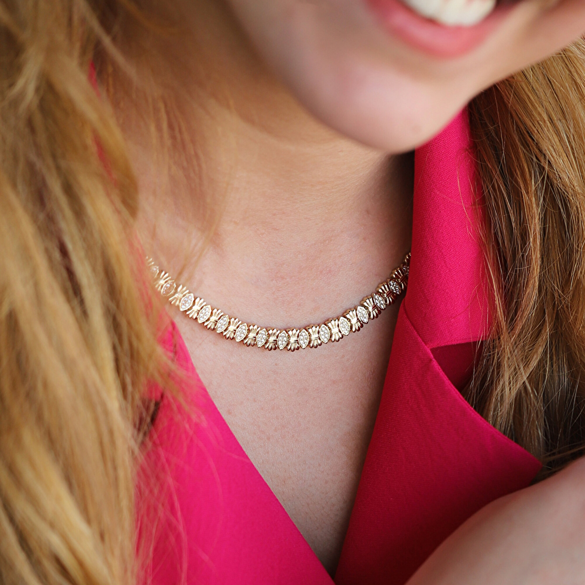 14 Ayar Sarı Altın Taşlı Gerdanlık Kolye