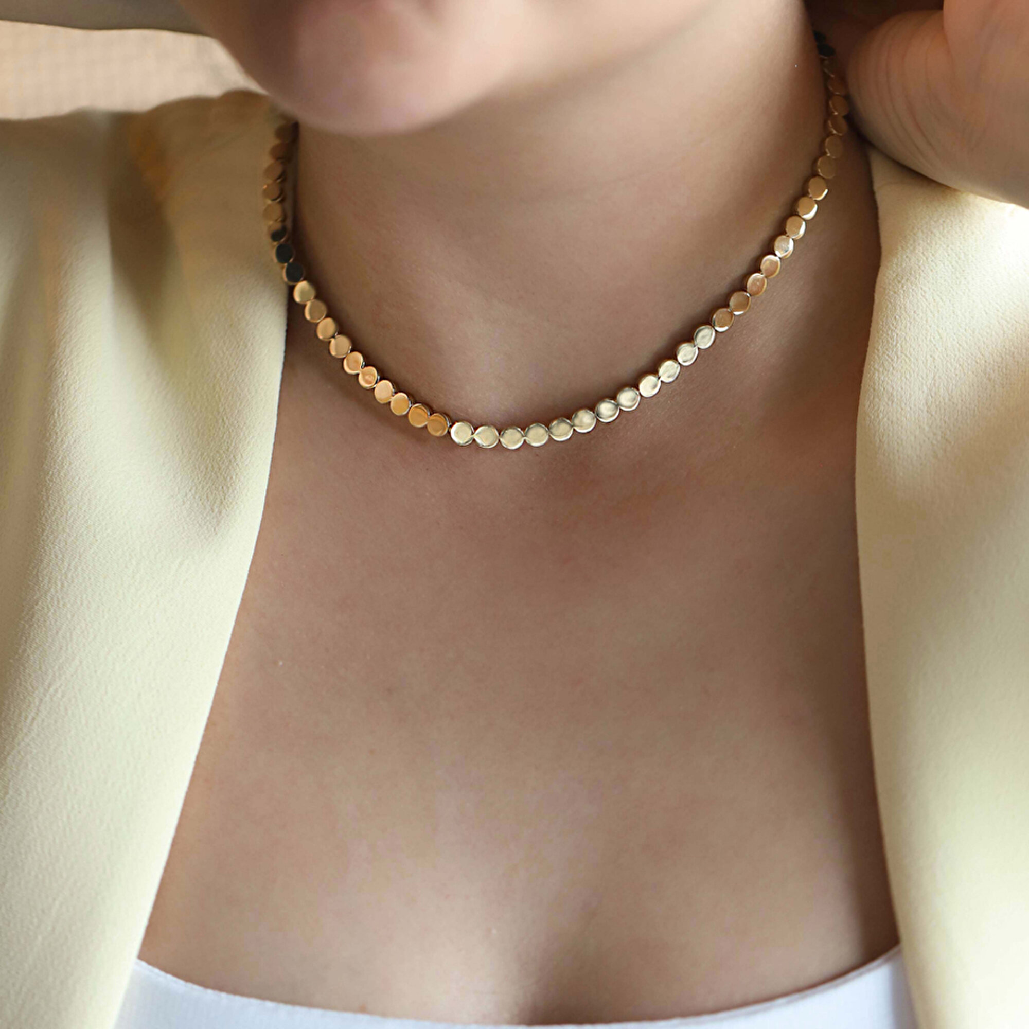 14 Ayar Sarı Altın Geometrik Taşsız Gerdanlık Kolye