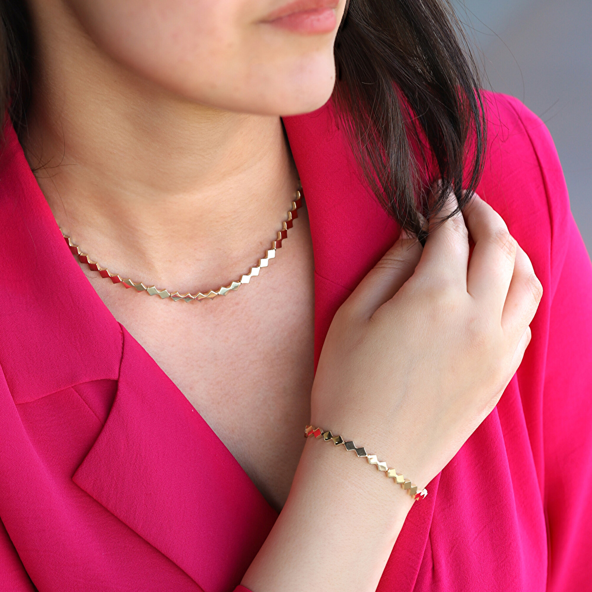 14 Ayar Sarı Altın Geometrik Gerdanlık Kolye