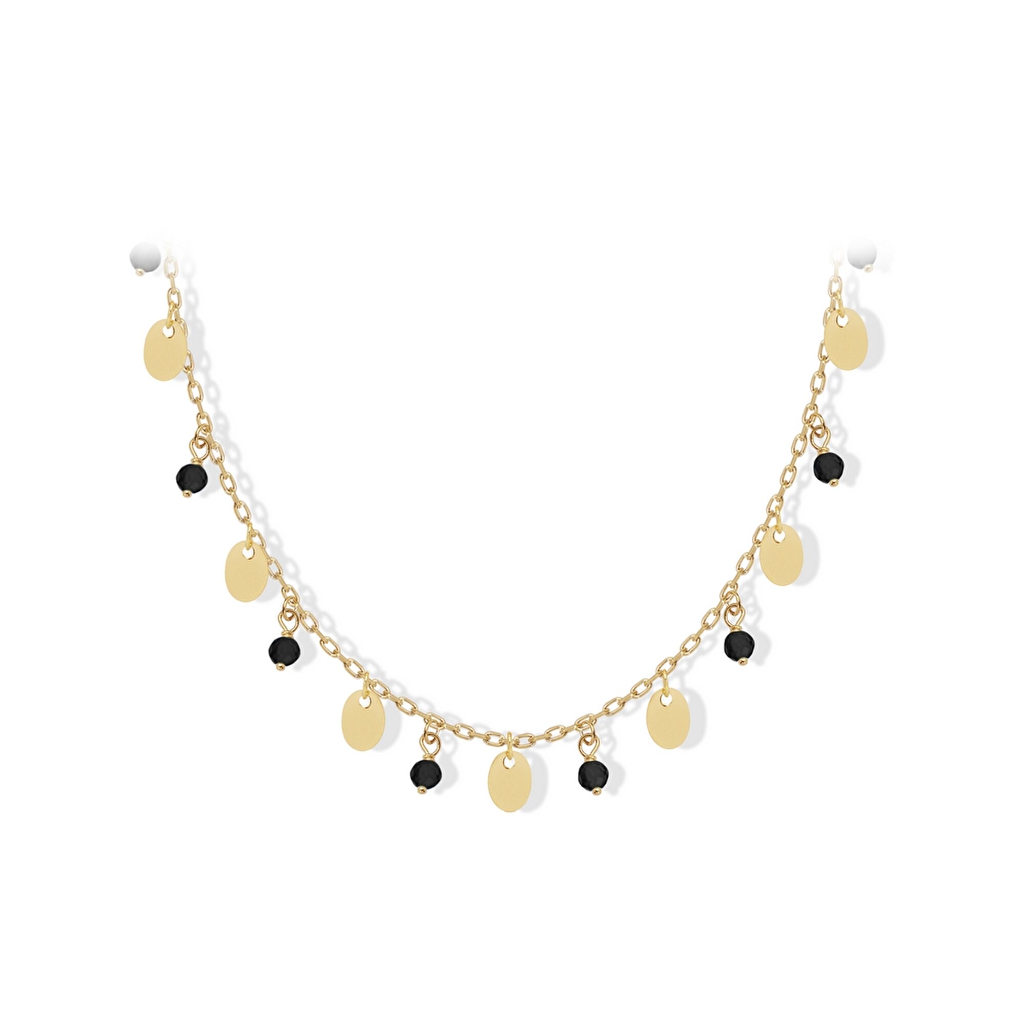 14 Ayar Sarı Altın Trend Siyah Taşlı Kolye