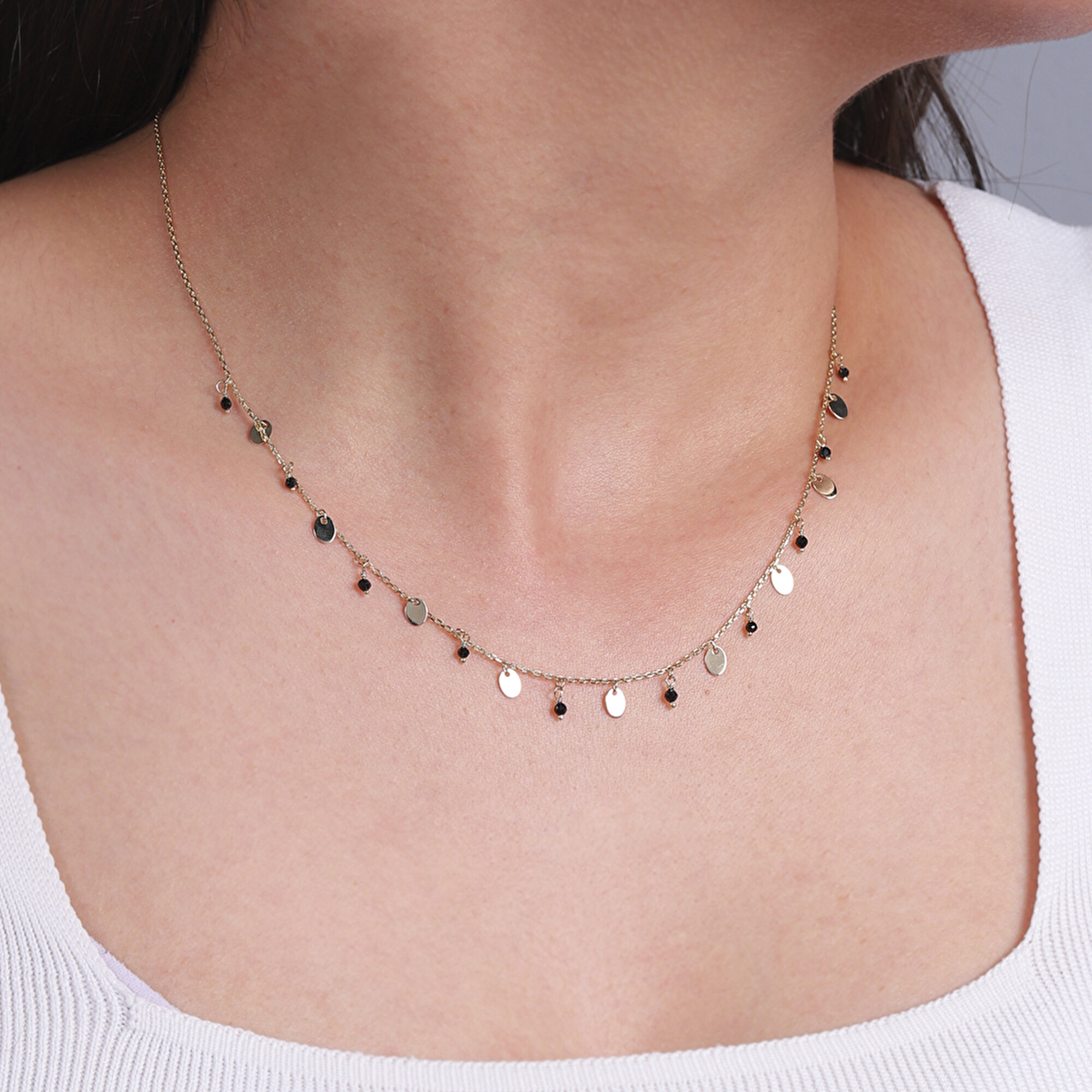 14 Ayar Sarı Altın Trend Siyah Taşlı Kolye