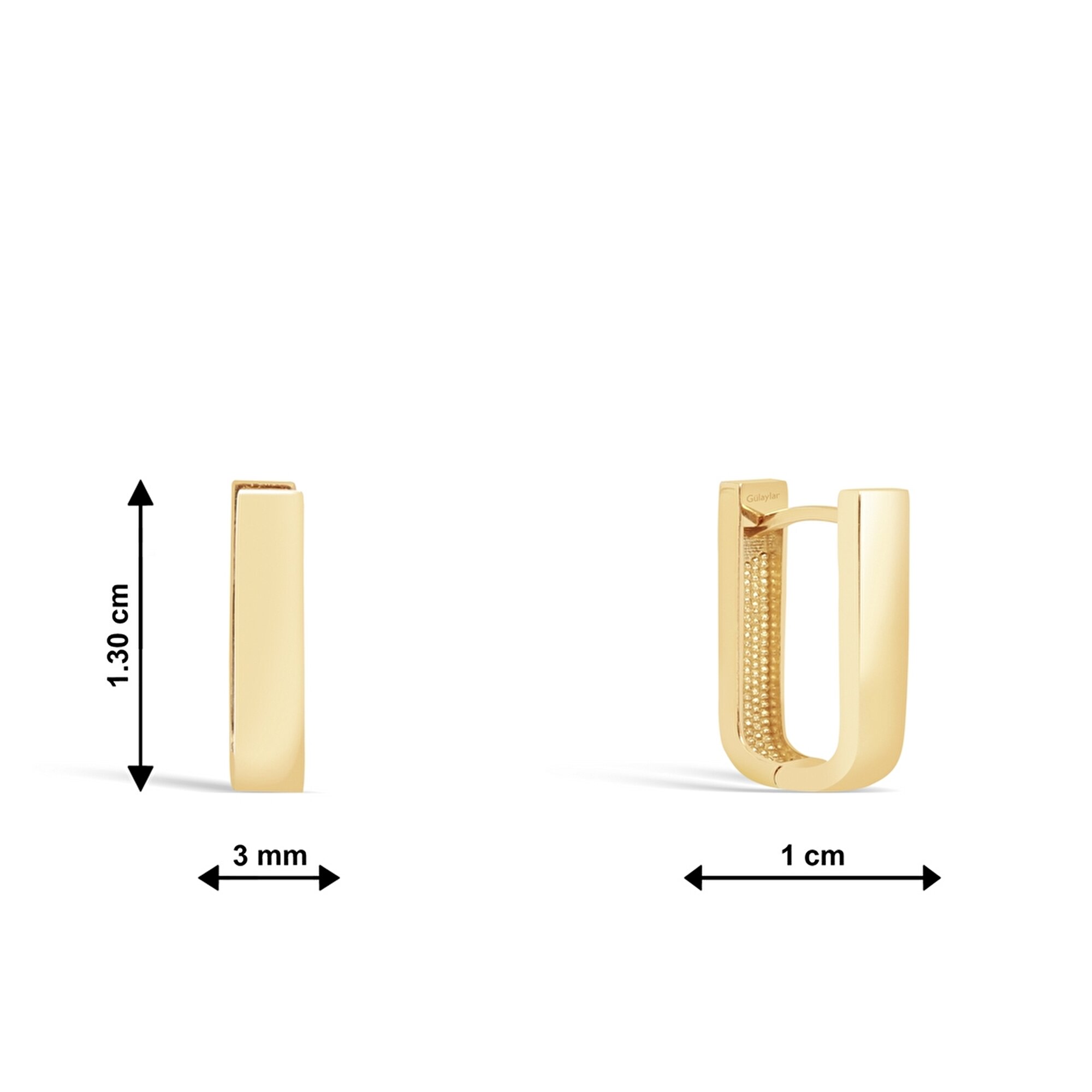 14 Ayar Sarı Altın Dikdörtgen Halka Küpe