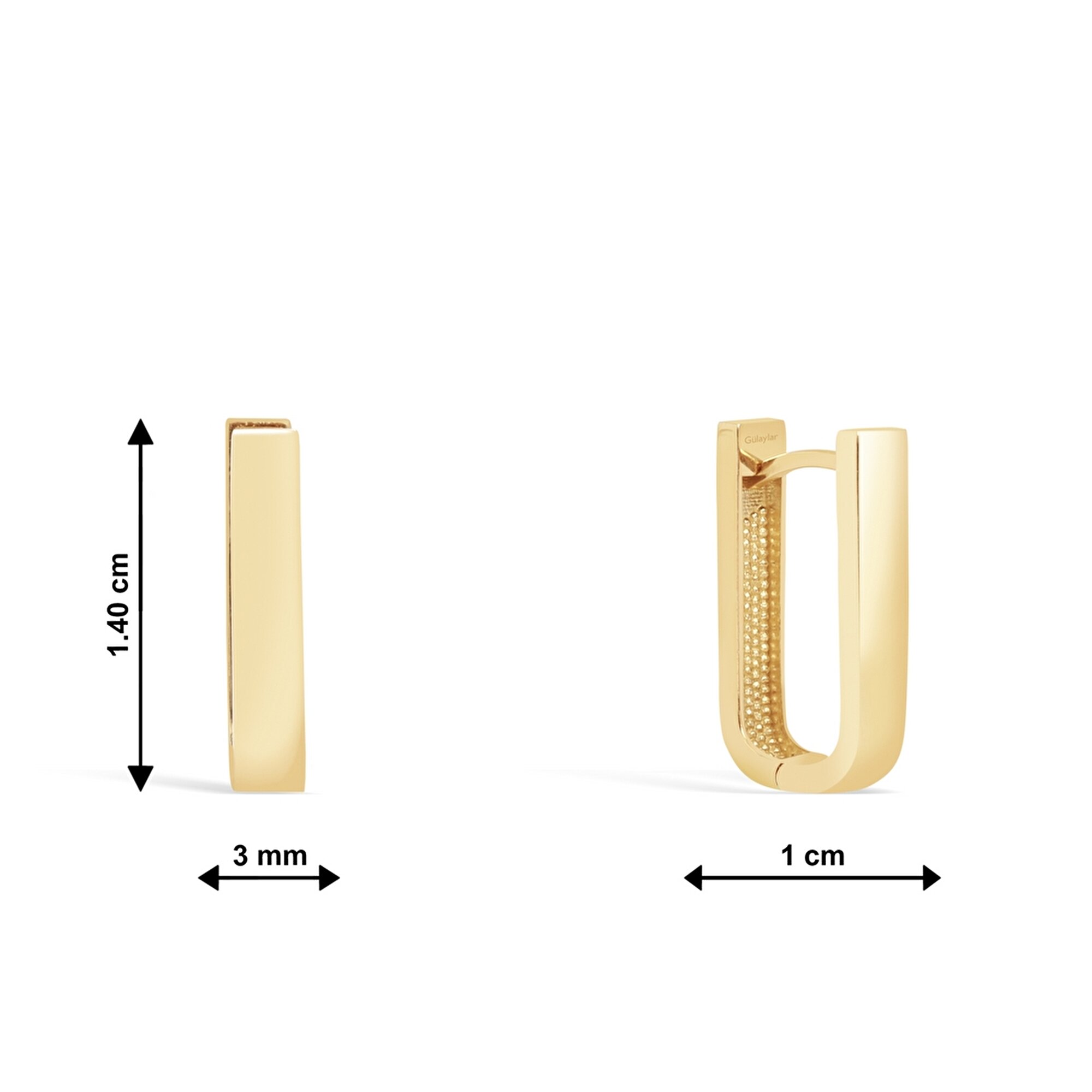 14 Ayar Sarı Altın Dikdörtgen Halka Küpe