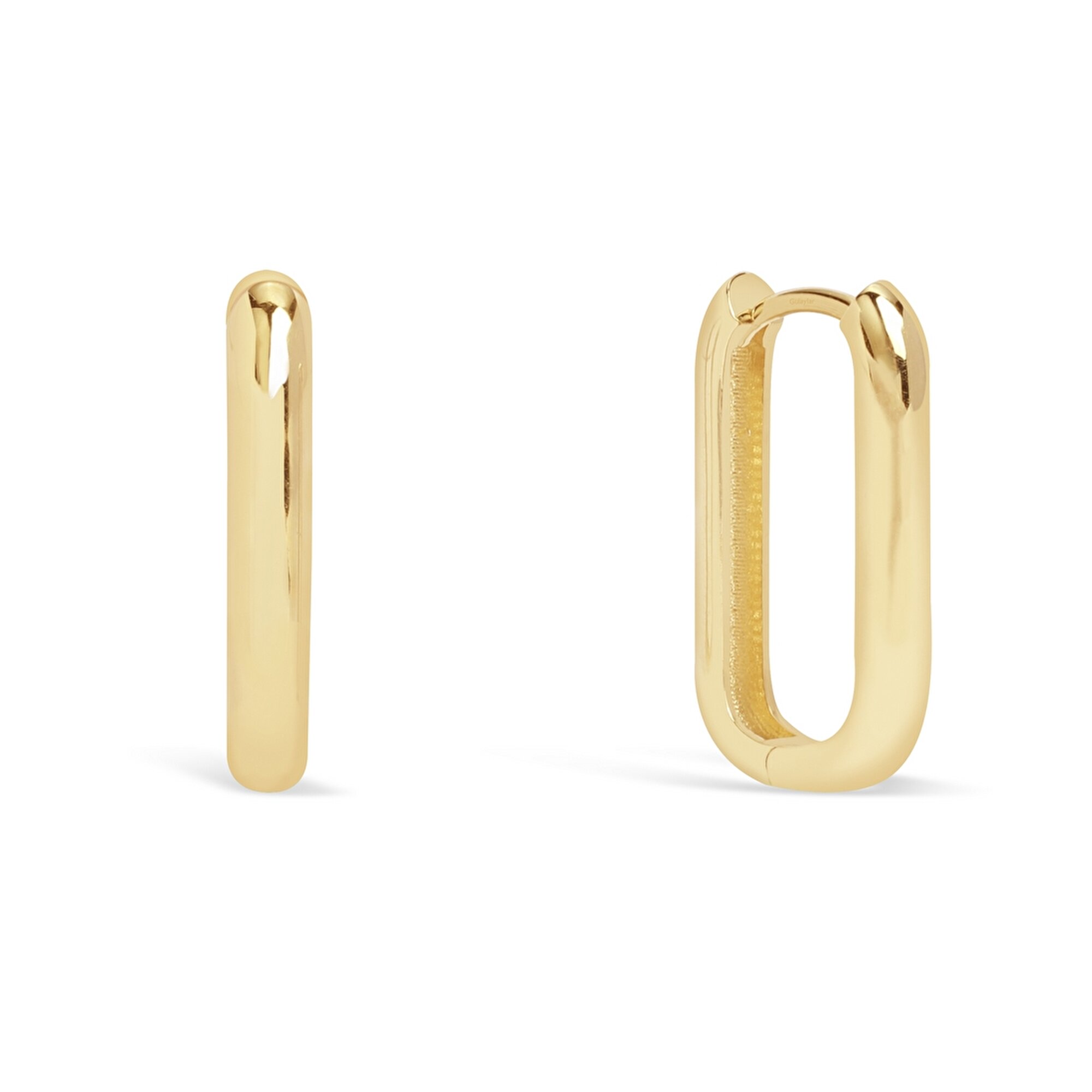 14 Ayar Sarı Altın Dikdörtgen Halka Küpe