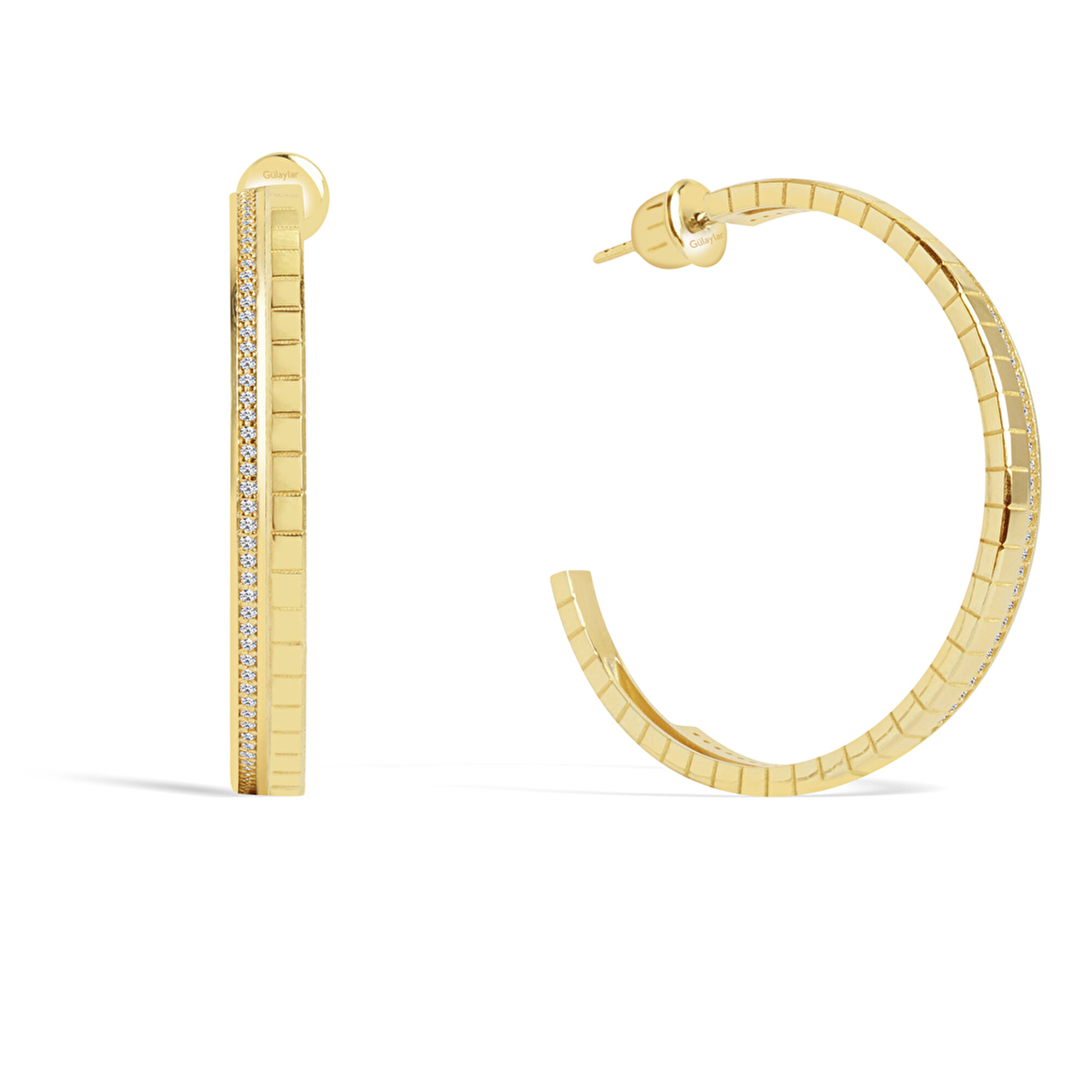 14 Ayar Sarı Altın Taşlı Halka Küpe