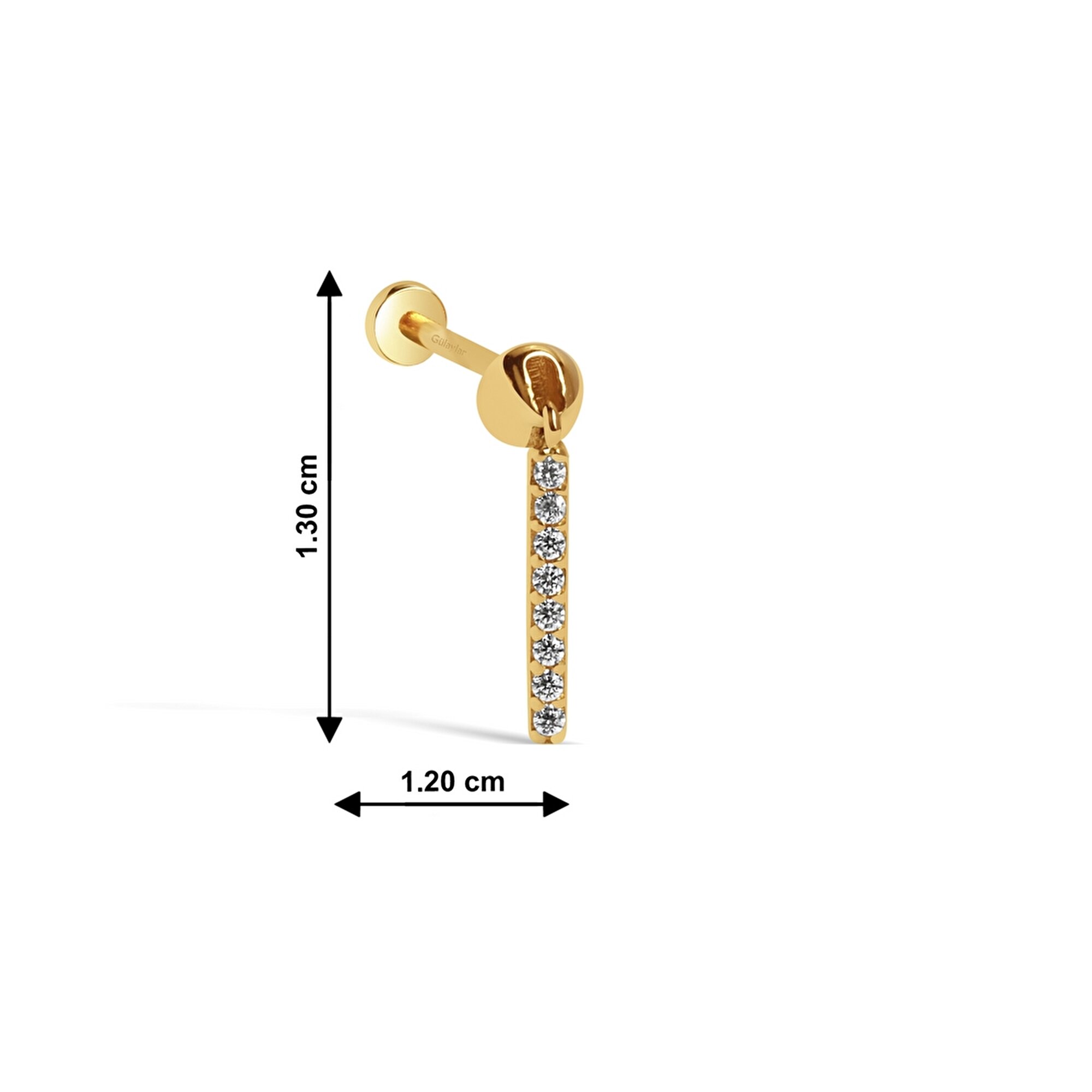 14 Ayar Sarı Altın Taşlı Bar Tragus Piercing