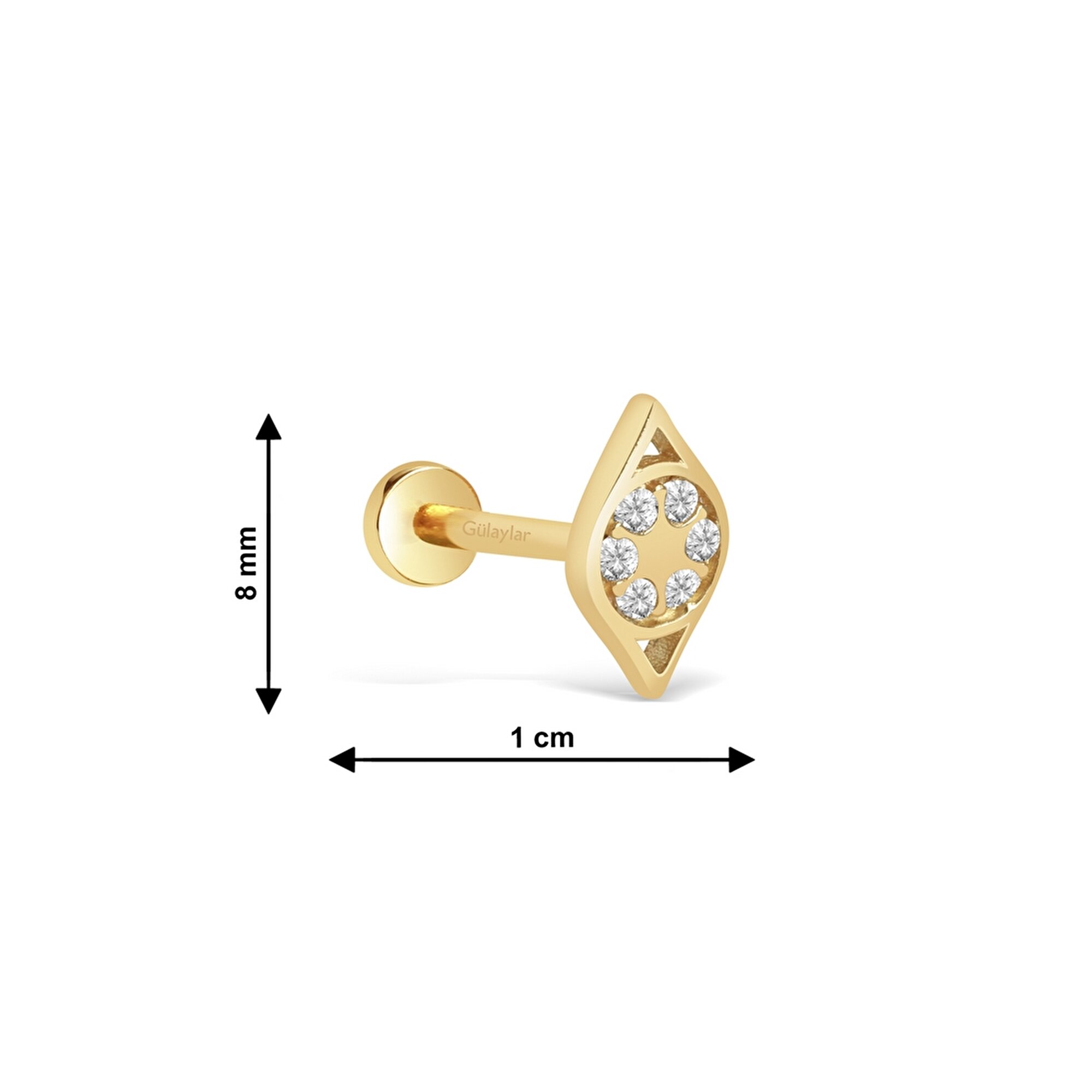 14 Ayar Sarı Altın Taşlı Tragus Piercing