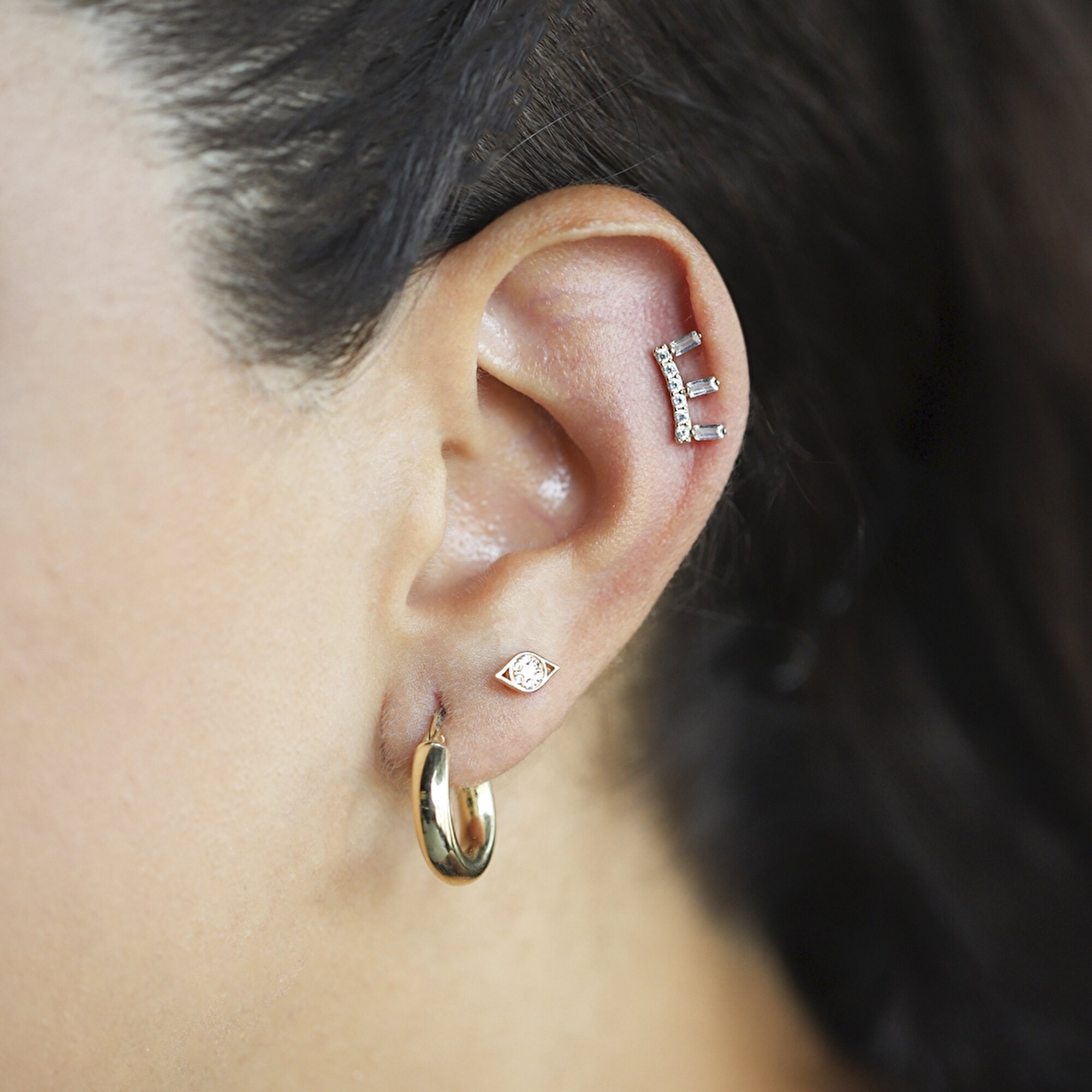 14 Ayar Sarı Altın Taşlı Tragus Piercing