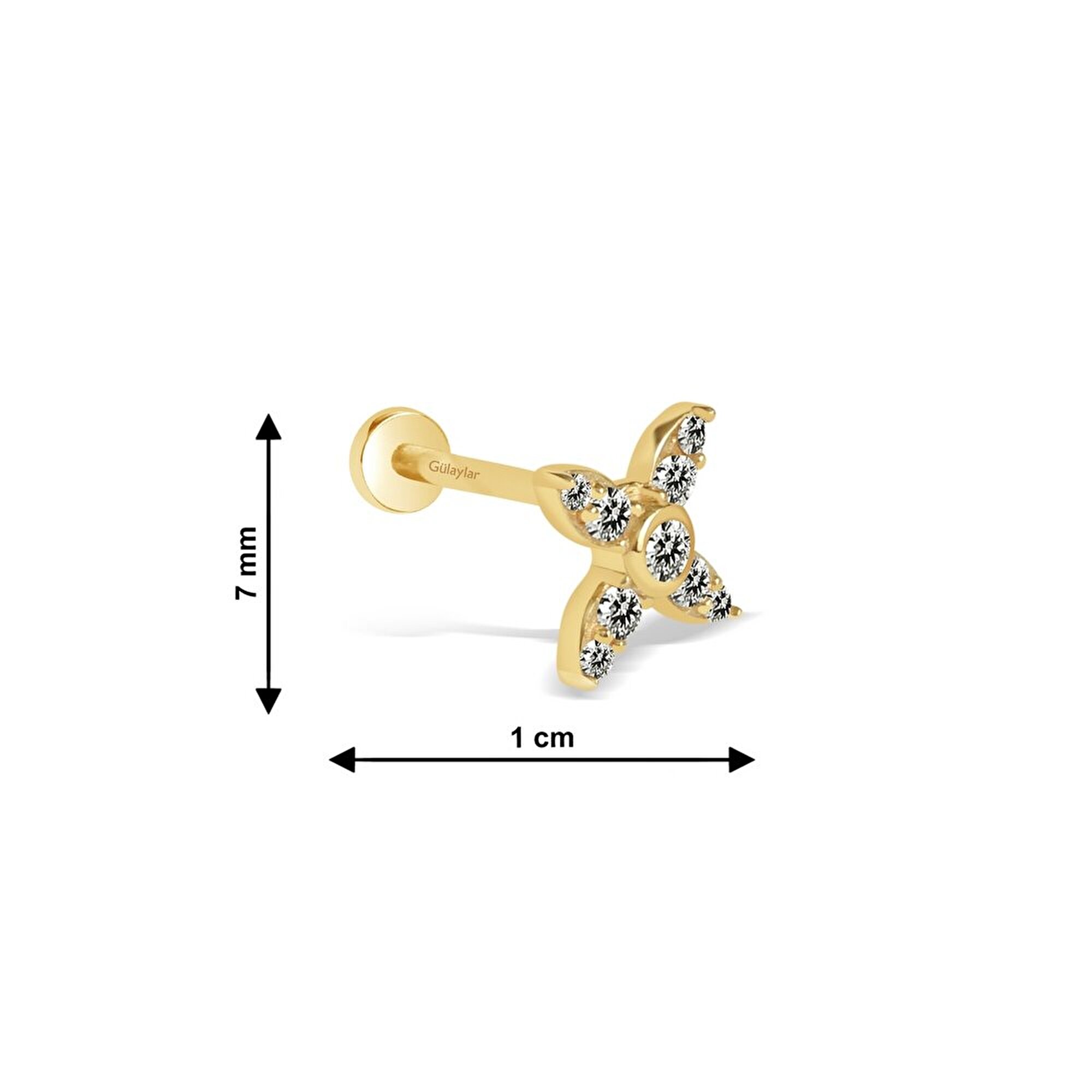 14 Ayar Sarı Altın Taşlı Tragus Piercing