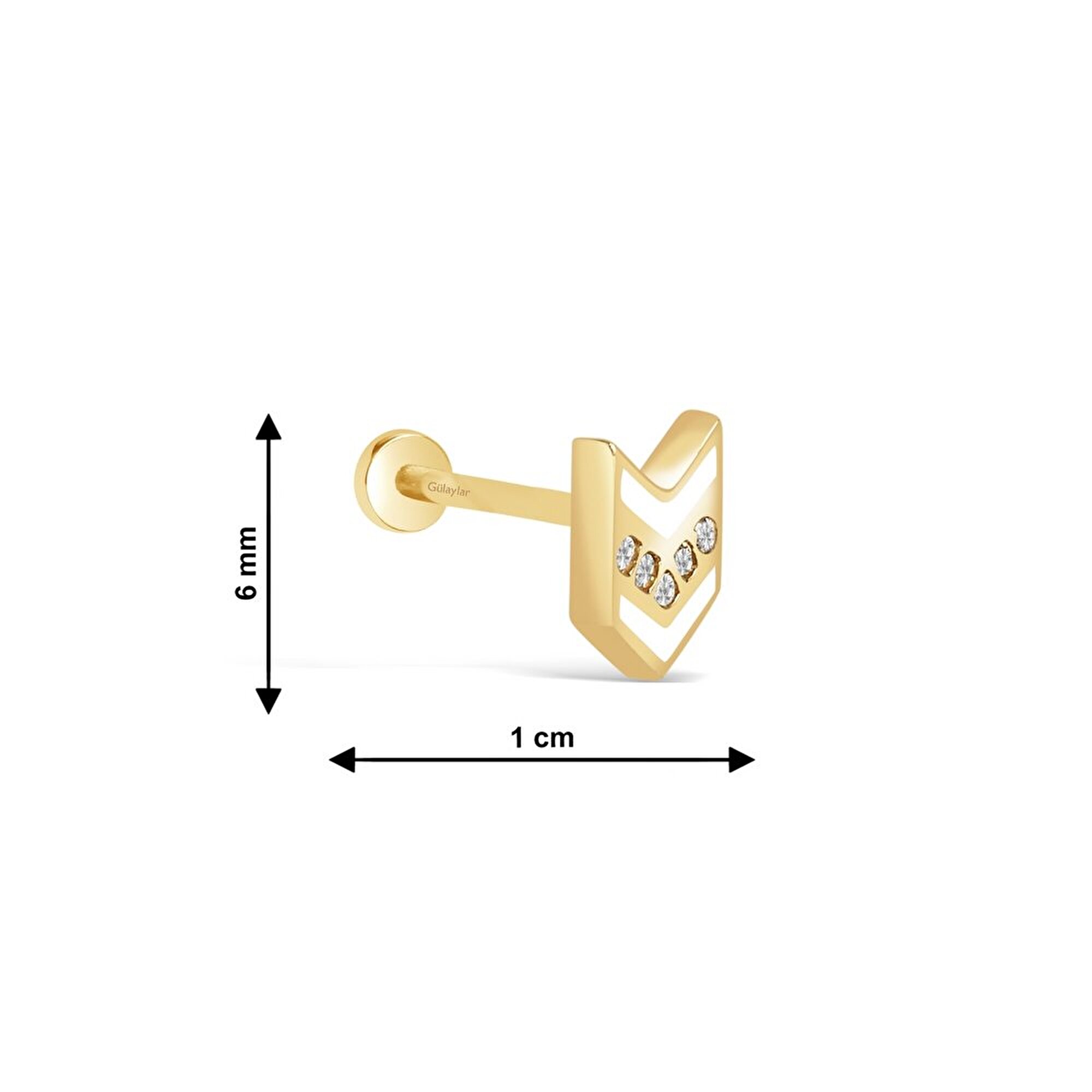 14 Ayar Sarı Altın Taşlı Tragus Piercing