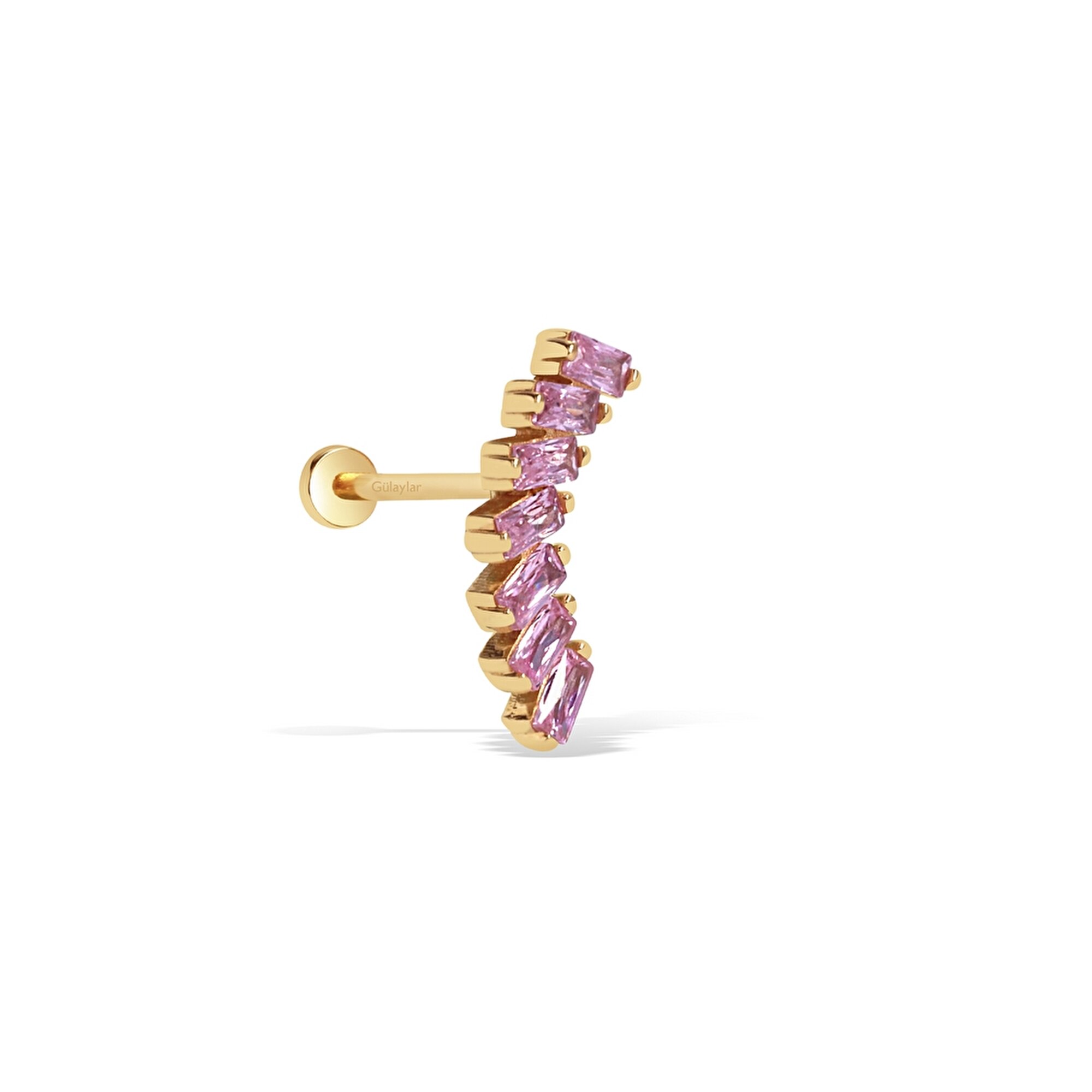 14 Ayar Sarı Altın Taşlı Tragus Piercing