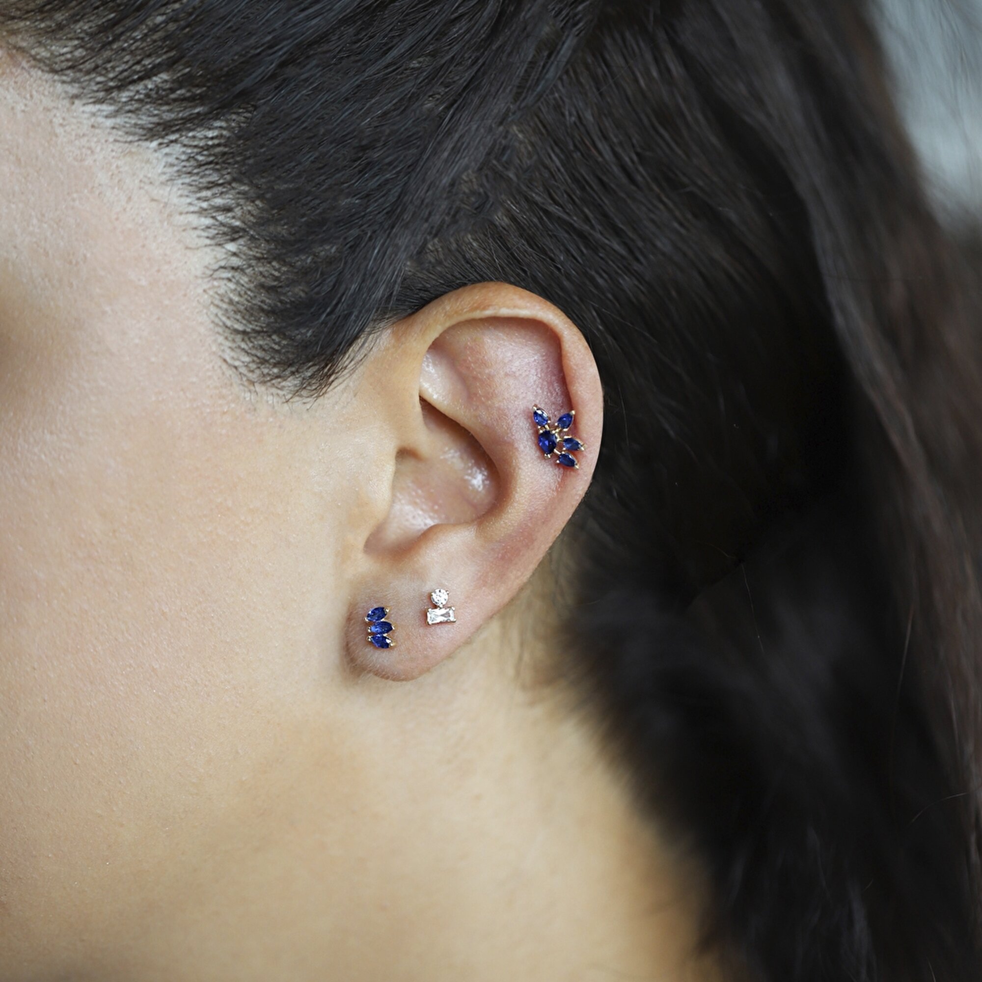 14 Ayar Sarı Altın Mavi Taşlı Tragus Piercing